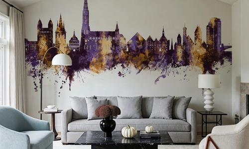 Ulm Germany Skyline Purple & Gold