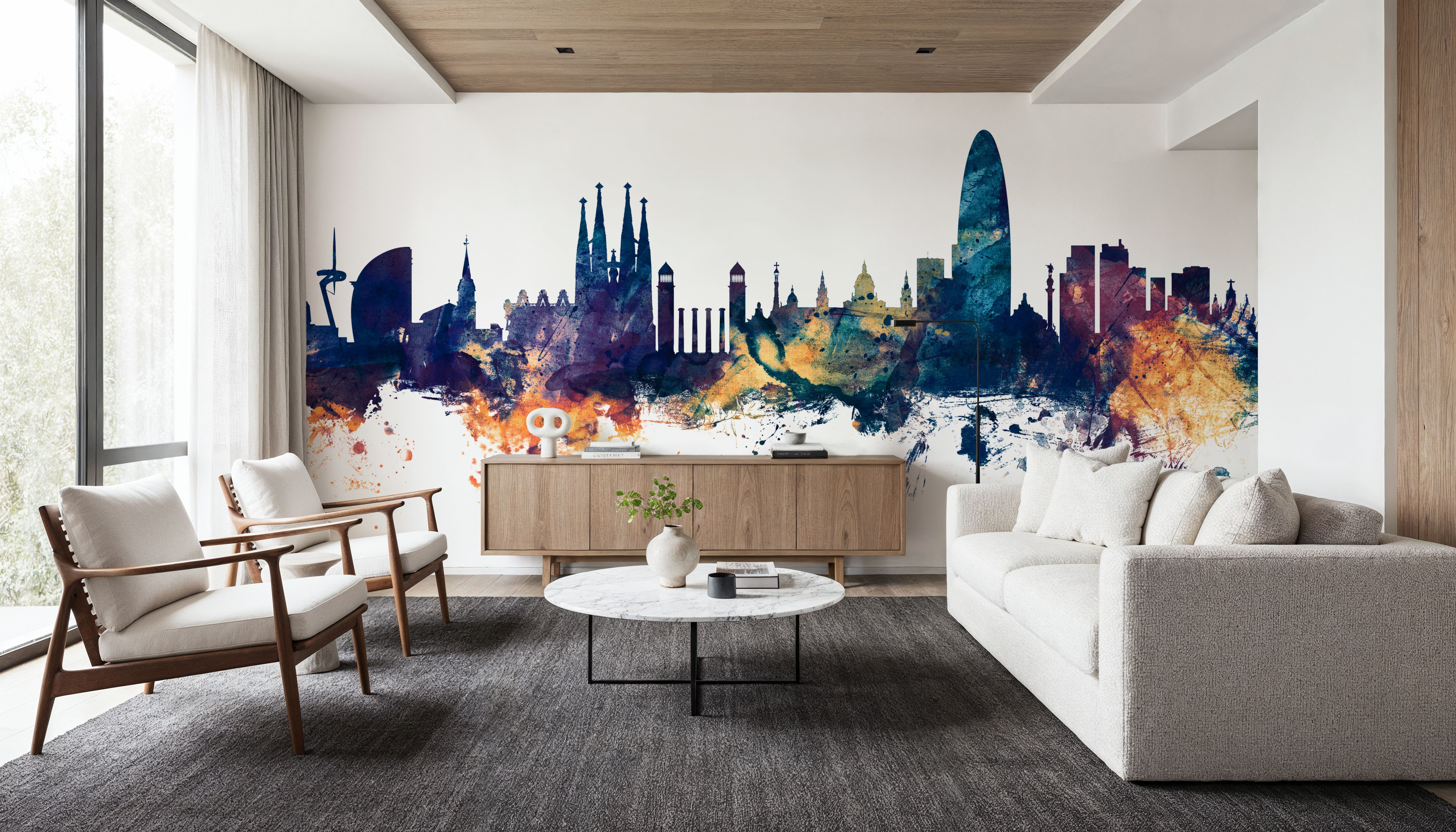 Barcelona Skyline Blue & Bronze, Tapeten