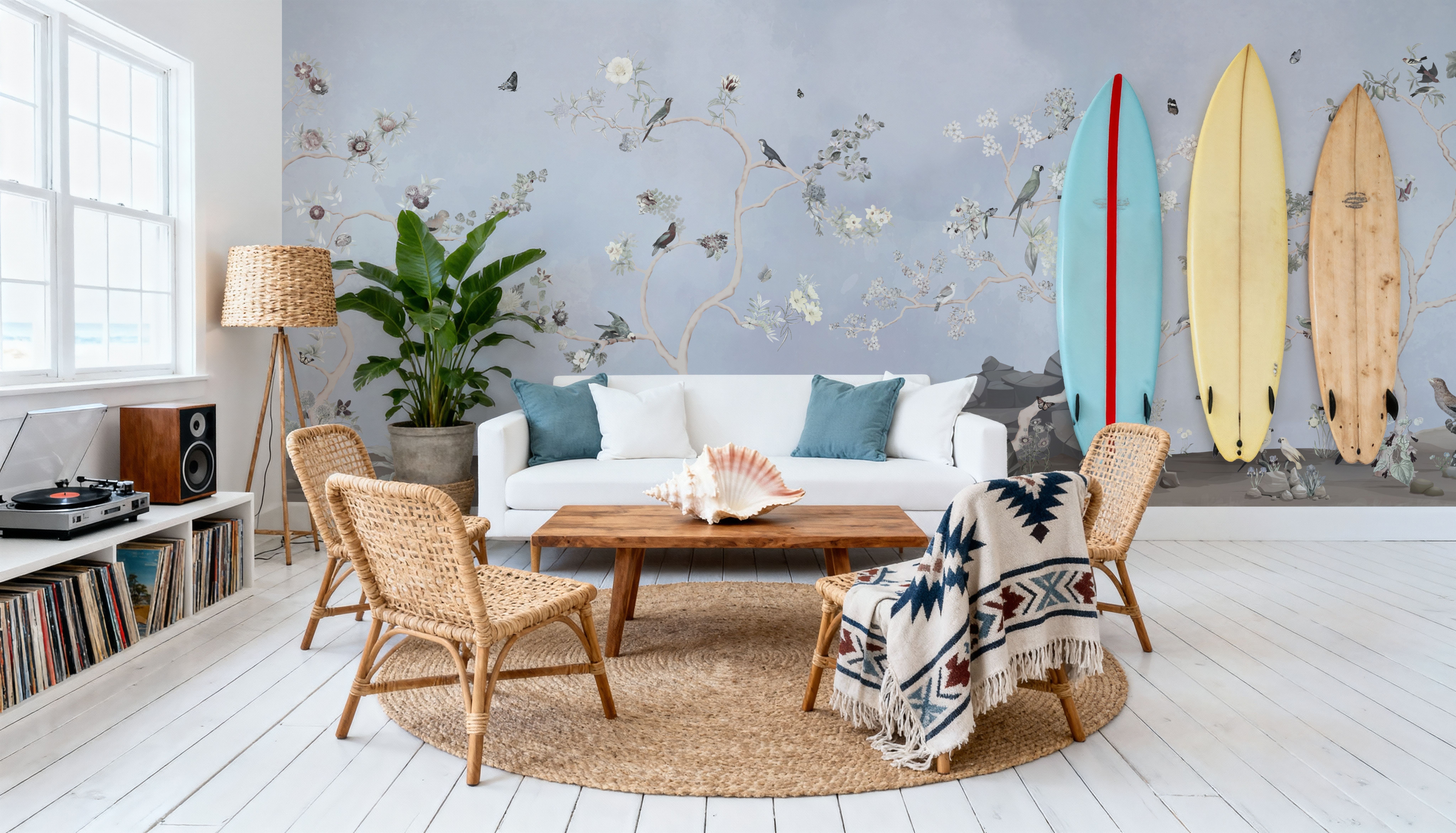 Birds in the Garden Deep Blue, Wallpaper