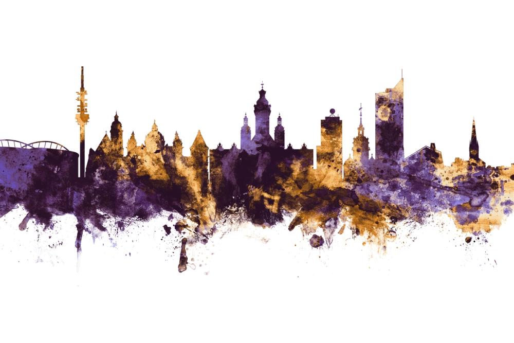 Leipzig Germany Skyline Purple & Gold