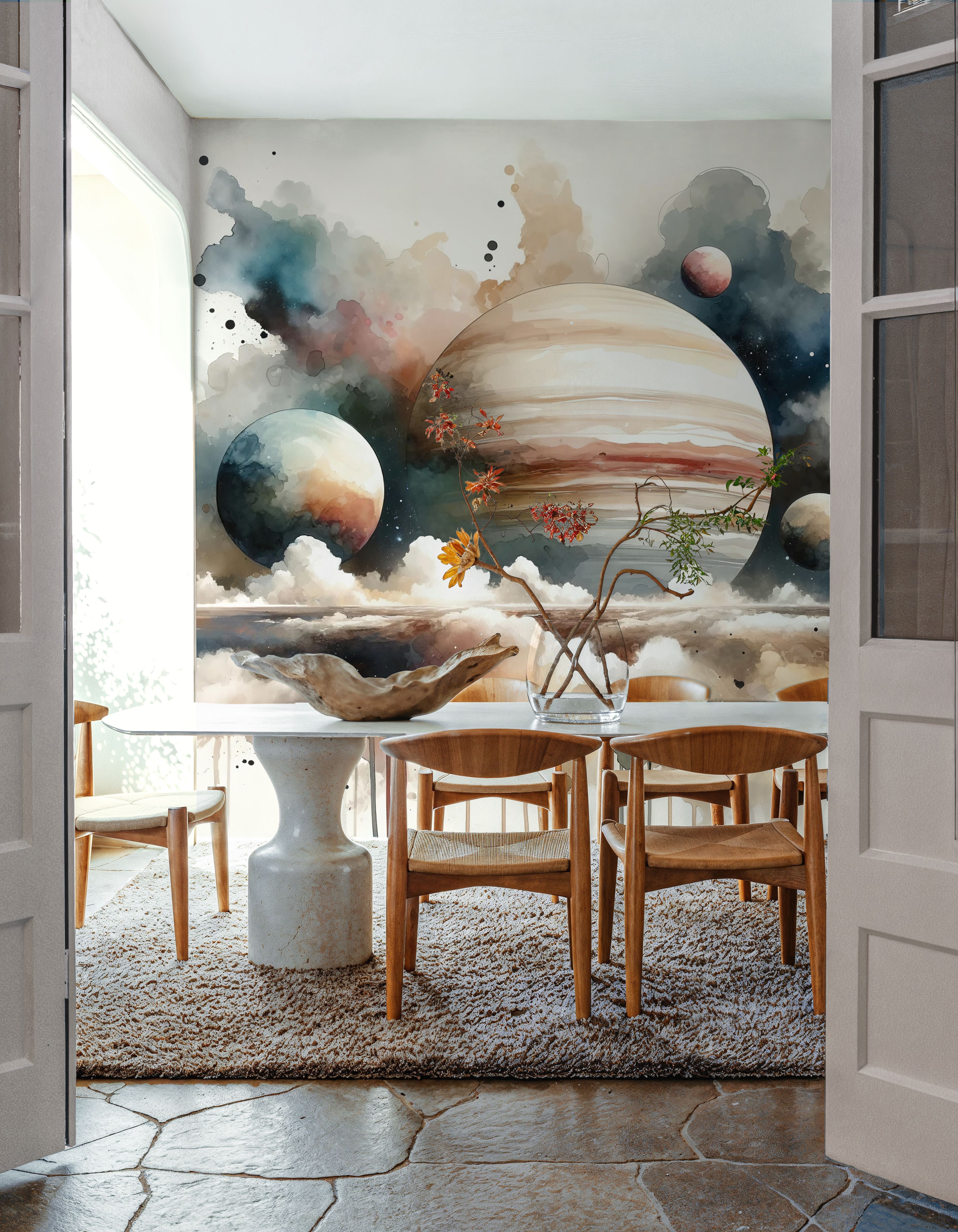 Surreal Planetary Landscape in Watercolor