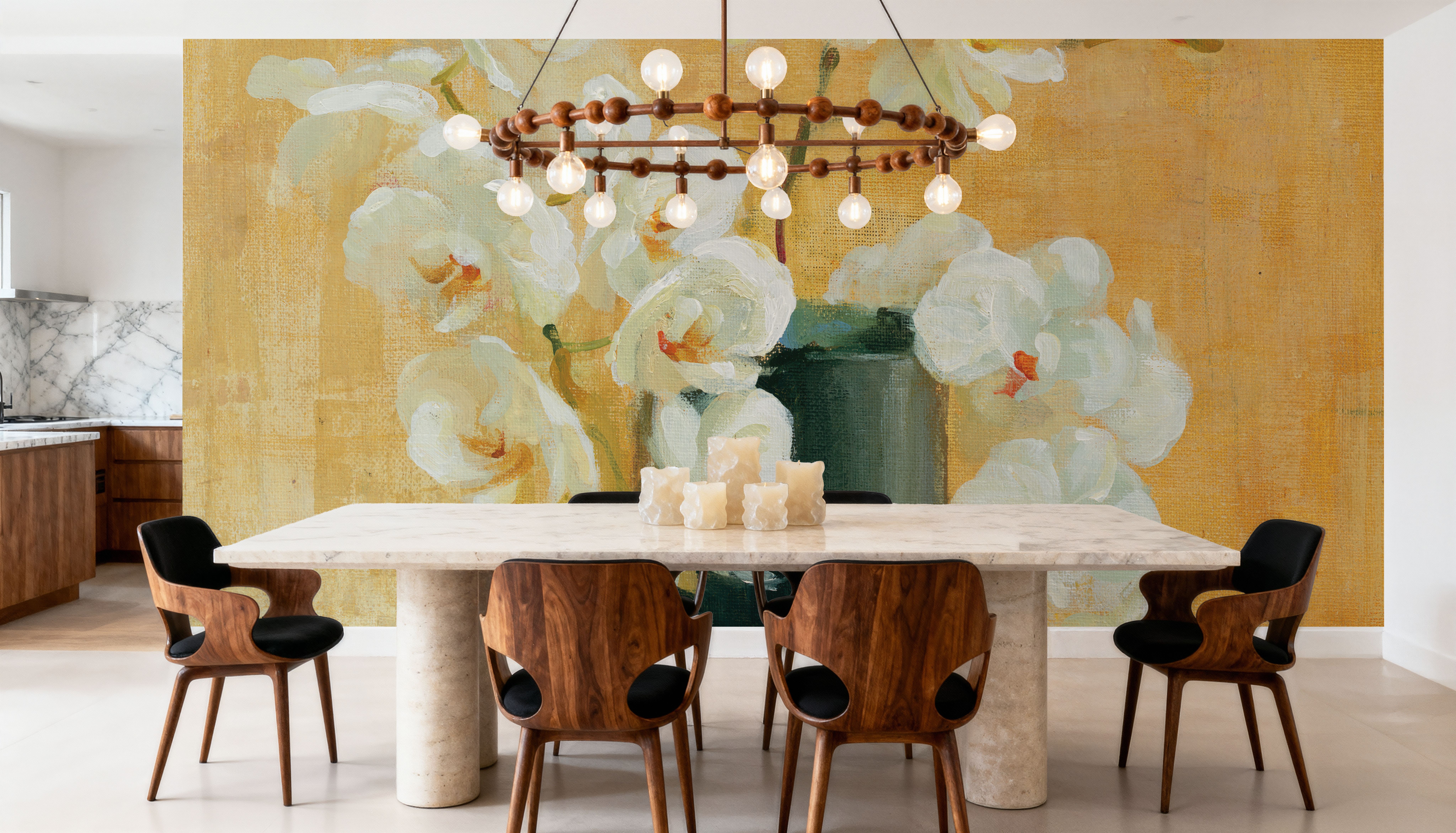 White Orchids in Black Vase