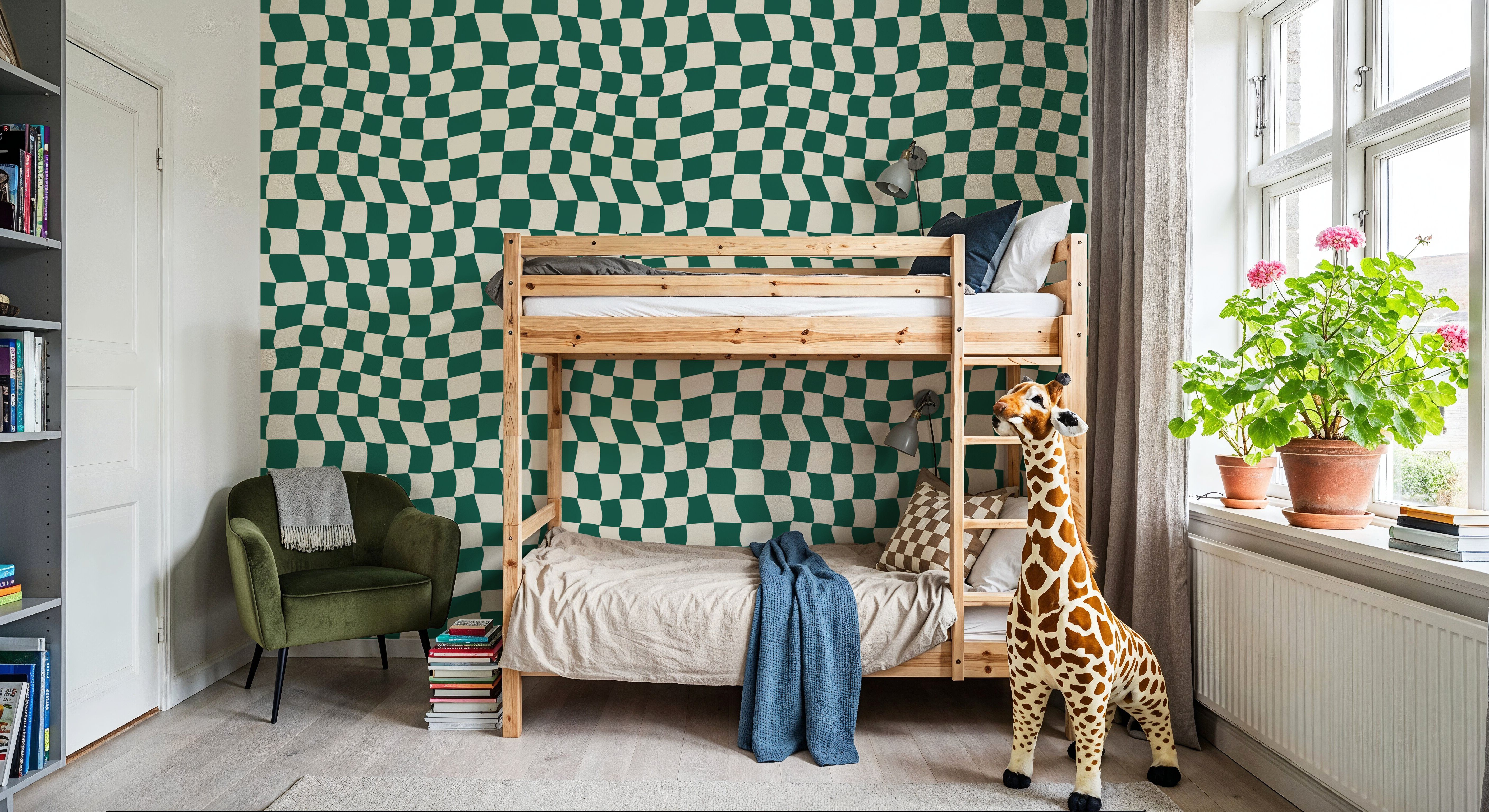 Warped Checkerboard, Forest Green