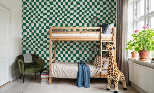 Warped Checkerboard, Forest Green