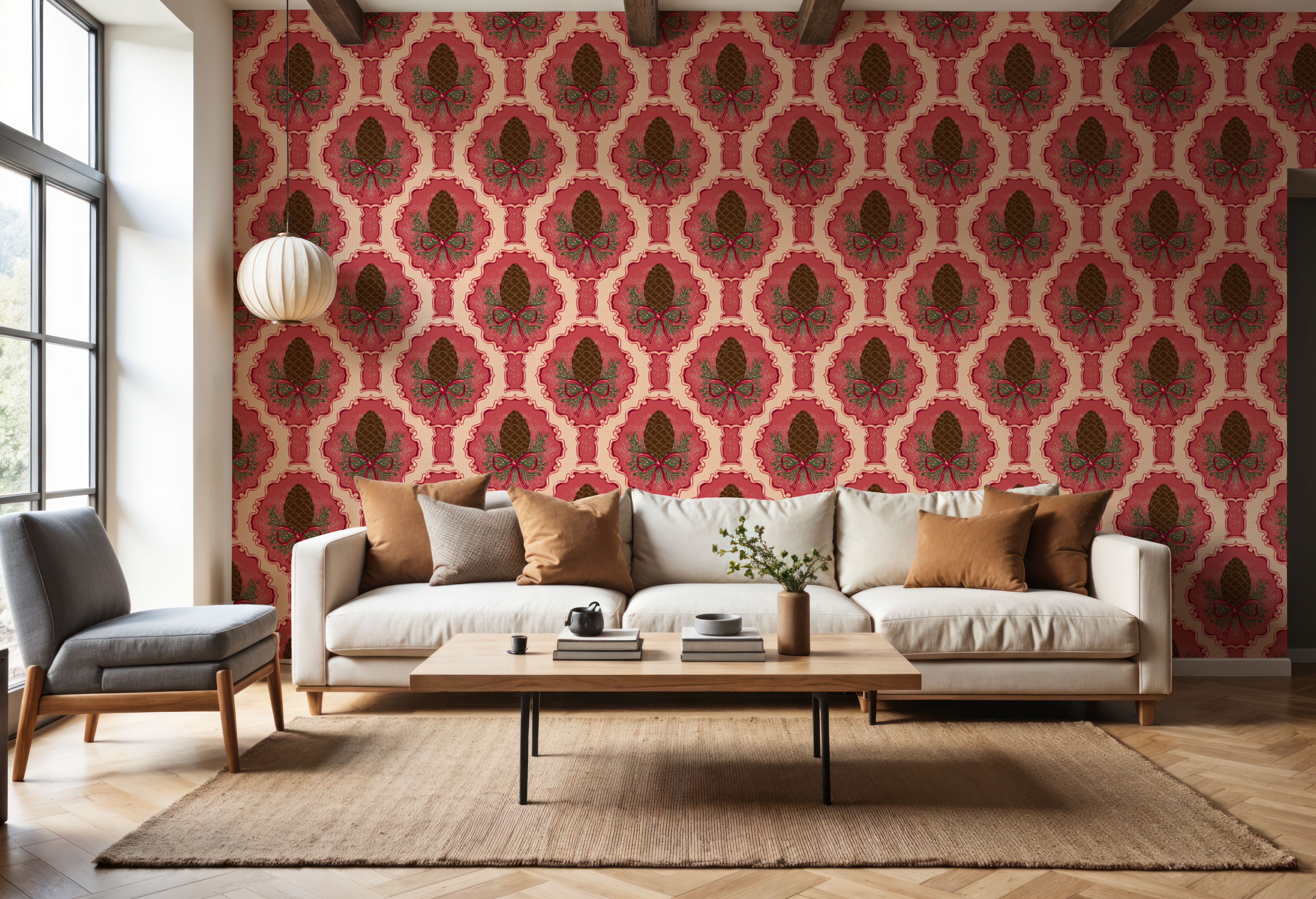 Pine Cone & Ornate Rackets, Raspberry