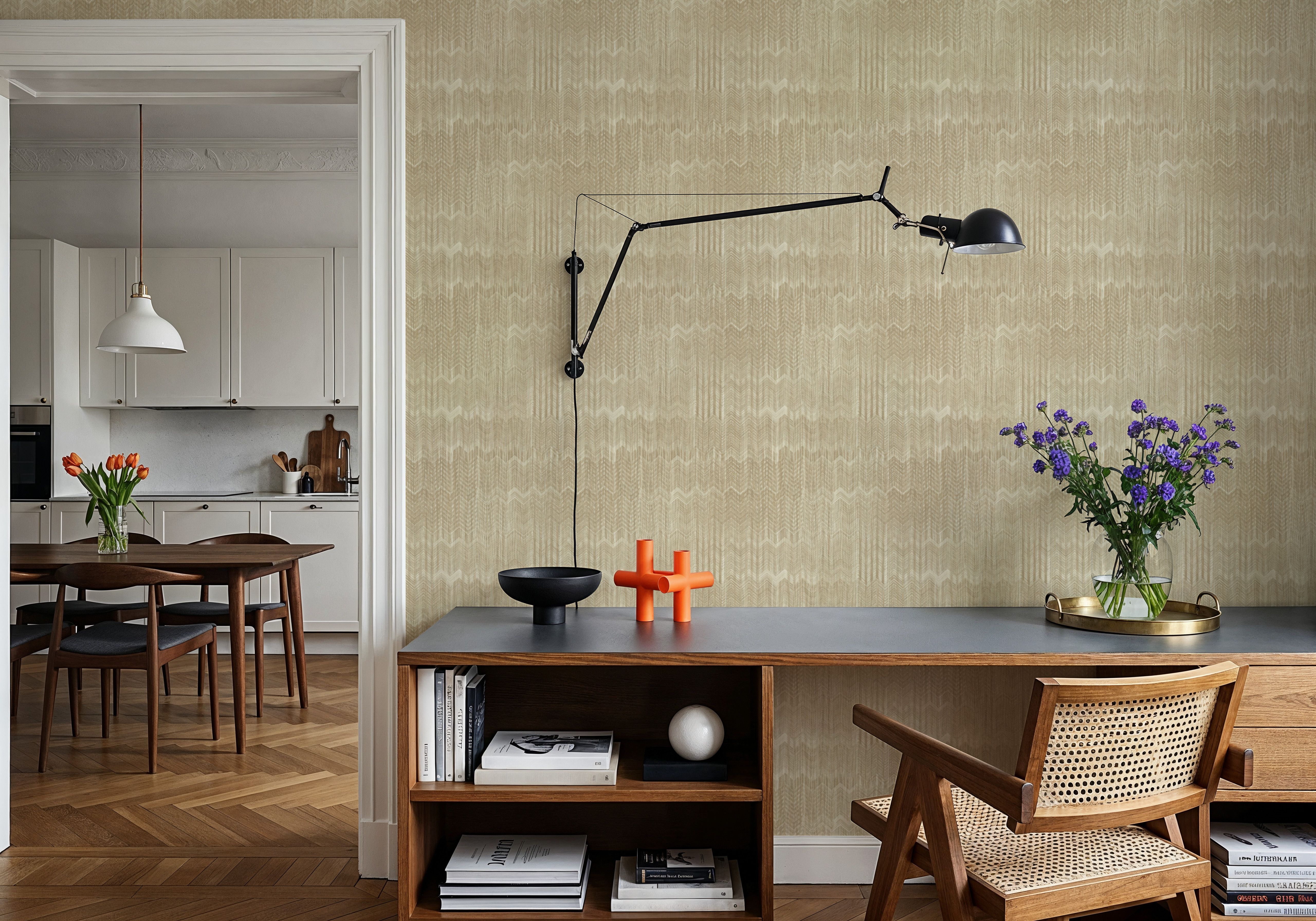 Staggered Zig-Zag, Flax, Papier peint