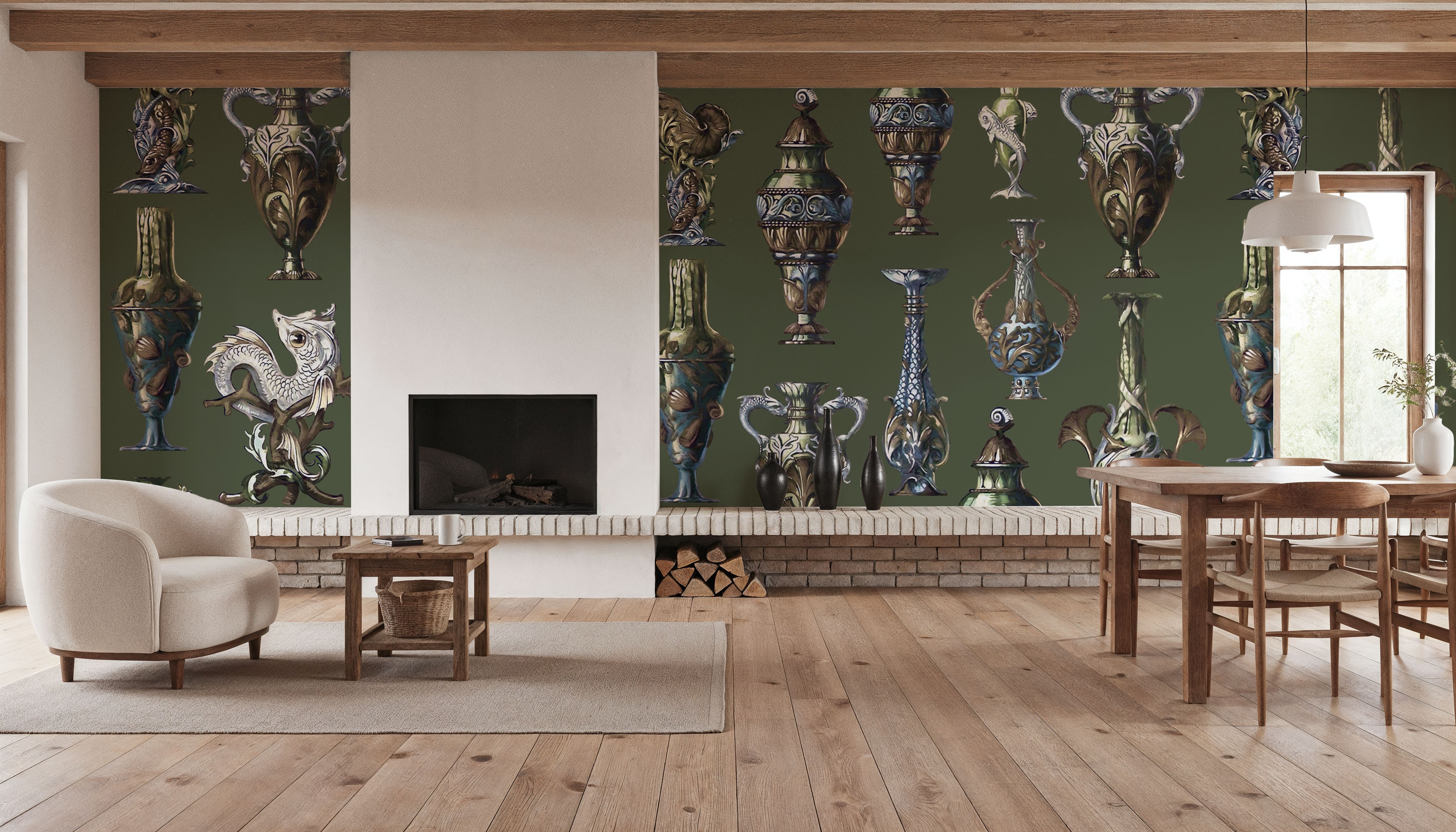 Art Deco Wall Green, Behang