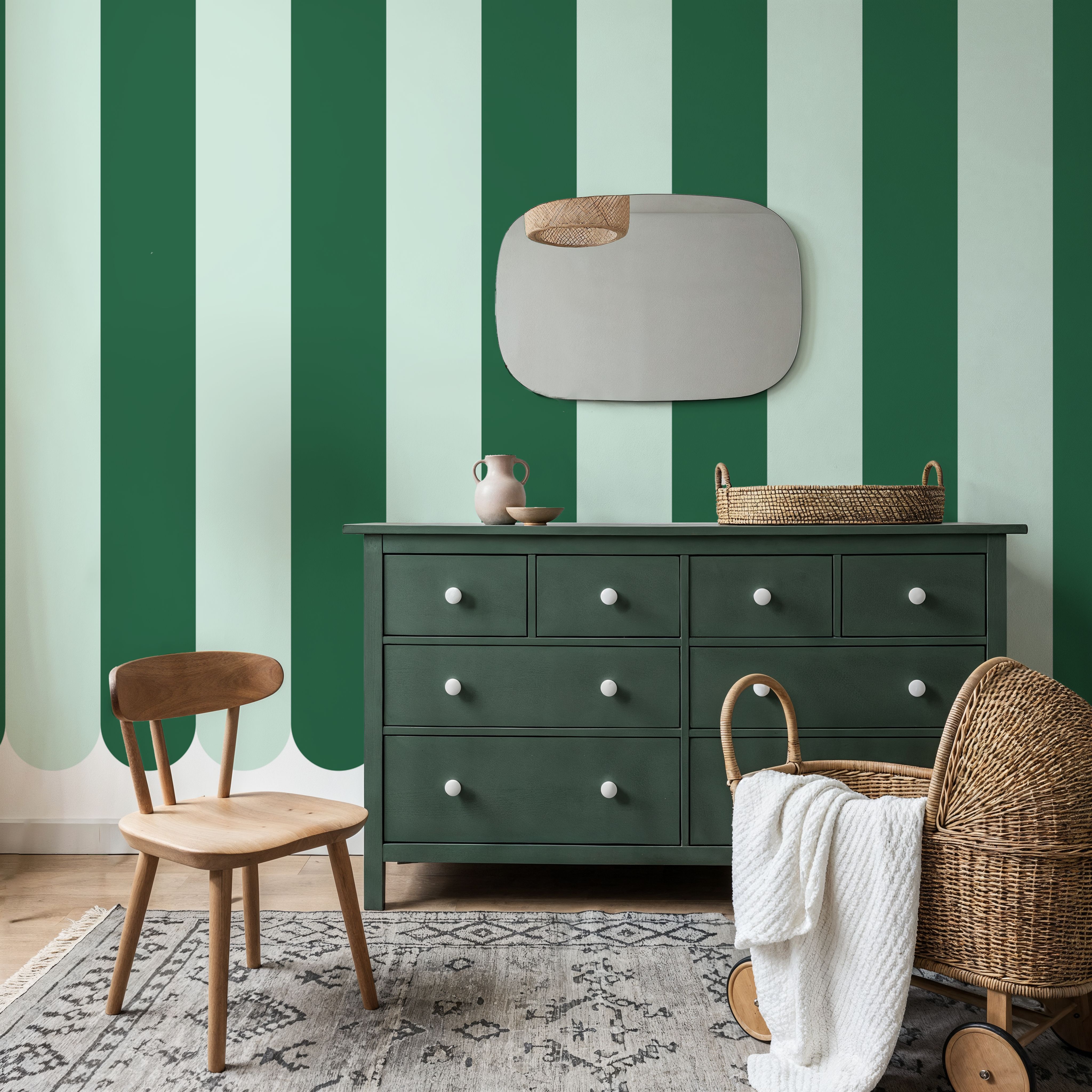 Scalloped Circus Stripes, Green on Green