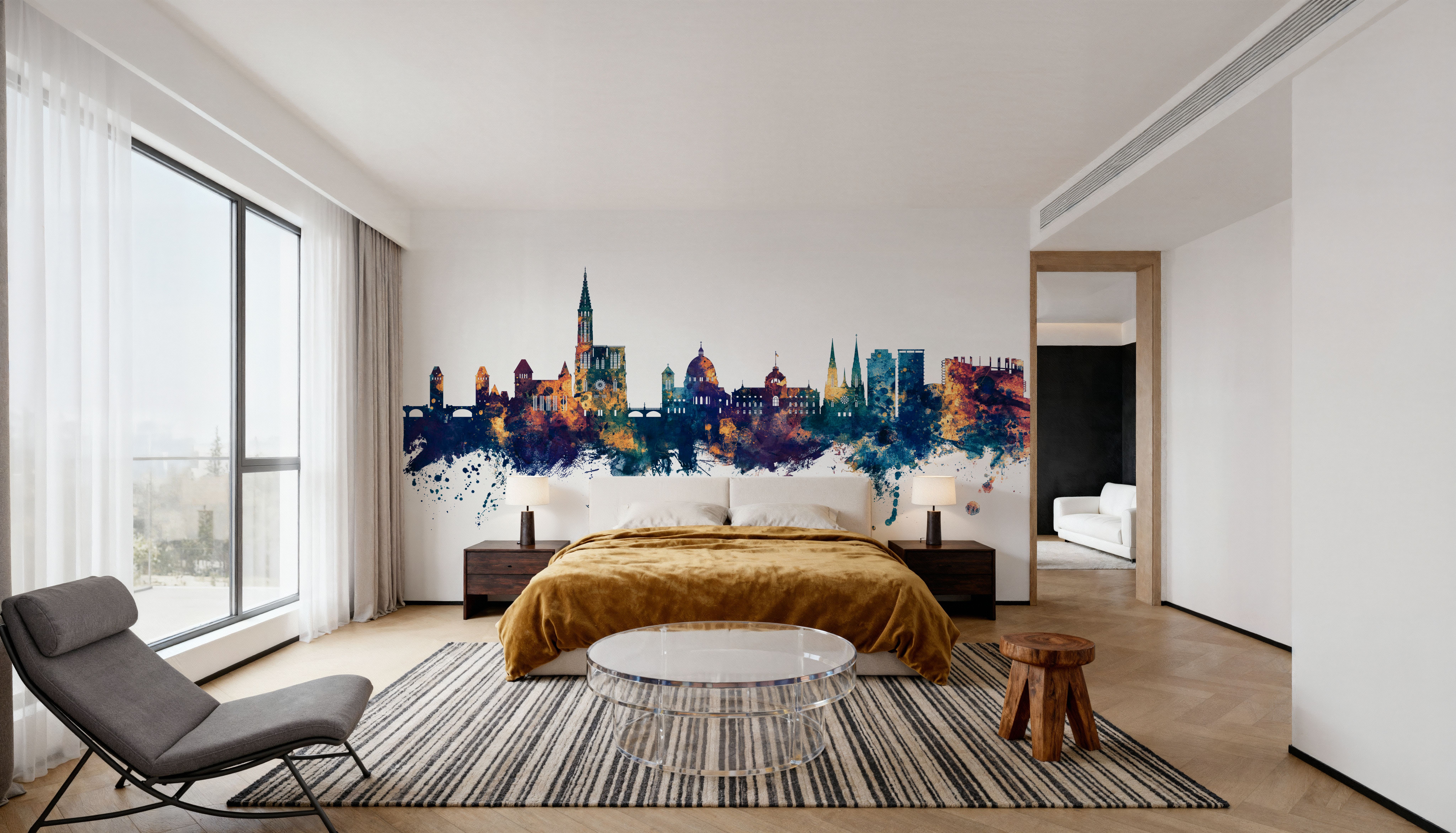 Strasbourg France Skyline Blue & Bronze, Wallpaper