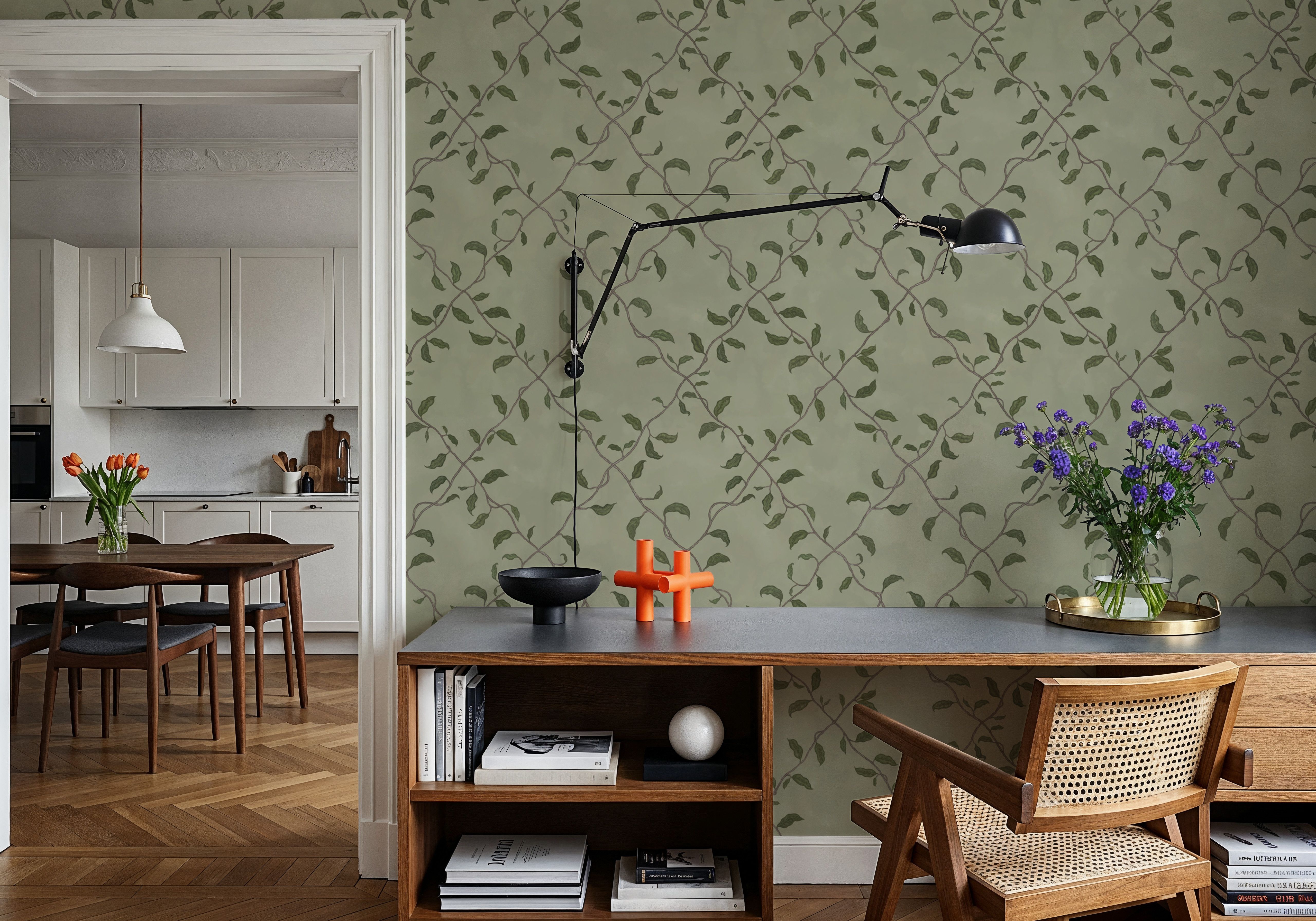Emerald Trellis, Jade, Wallpaper