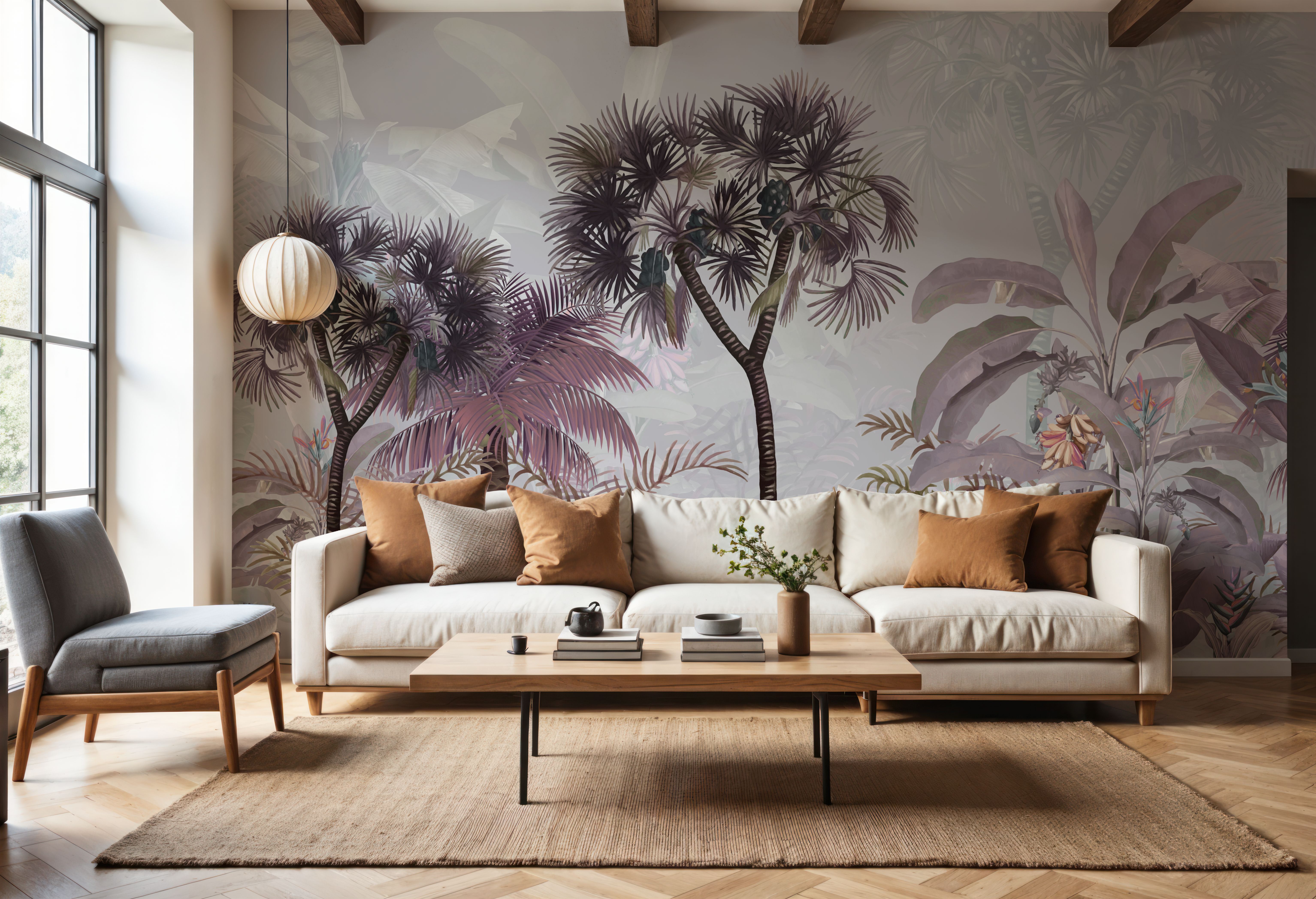 Wall Mural - Tropical Forest Strolls Skylight - Foliage Landscapes mural wallpaper - Purple - Living room - Wallism US