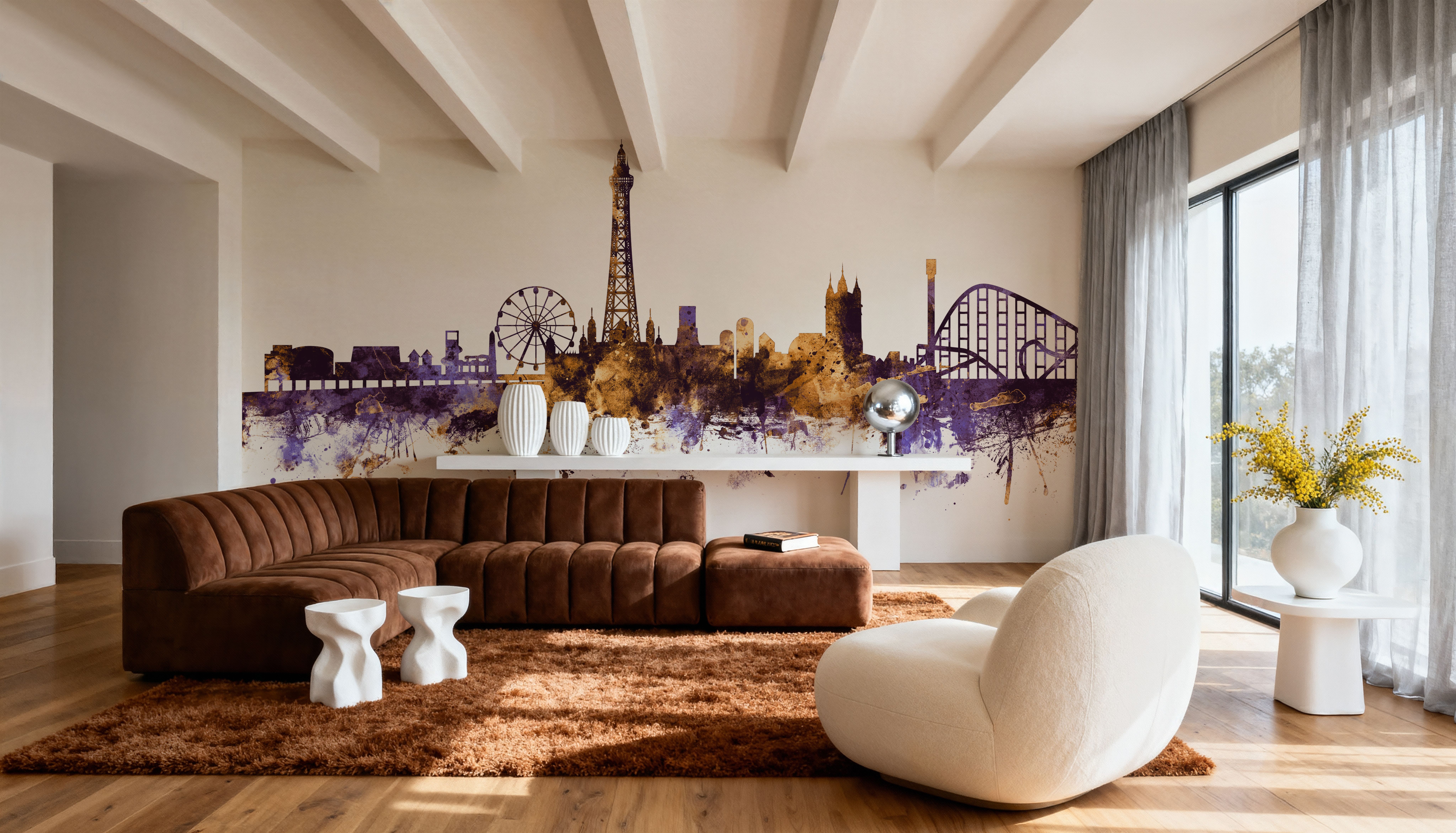 Blackpool England Skyline Purple & Gold