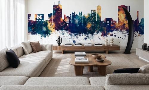 Ann Arbor Michigan Skyline Blue & Bronze