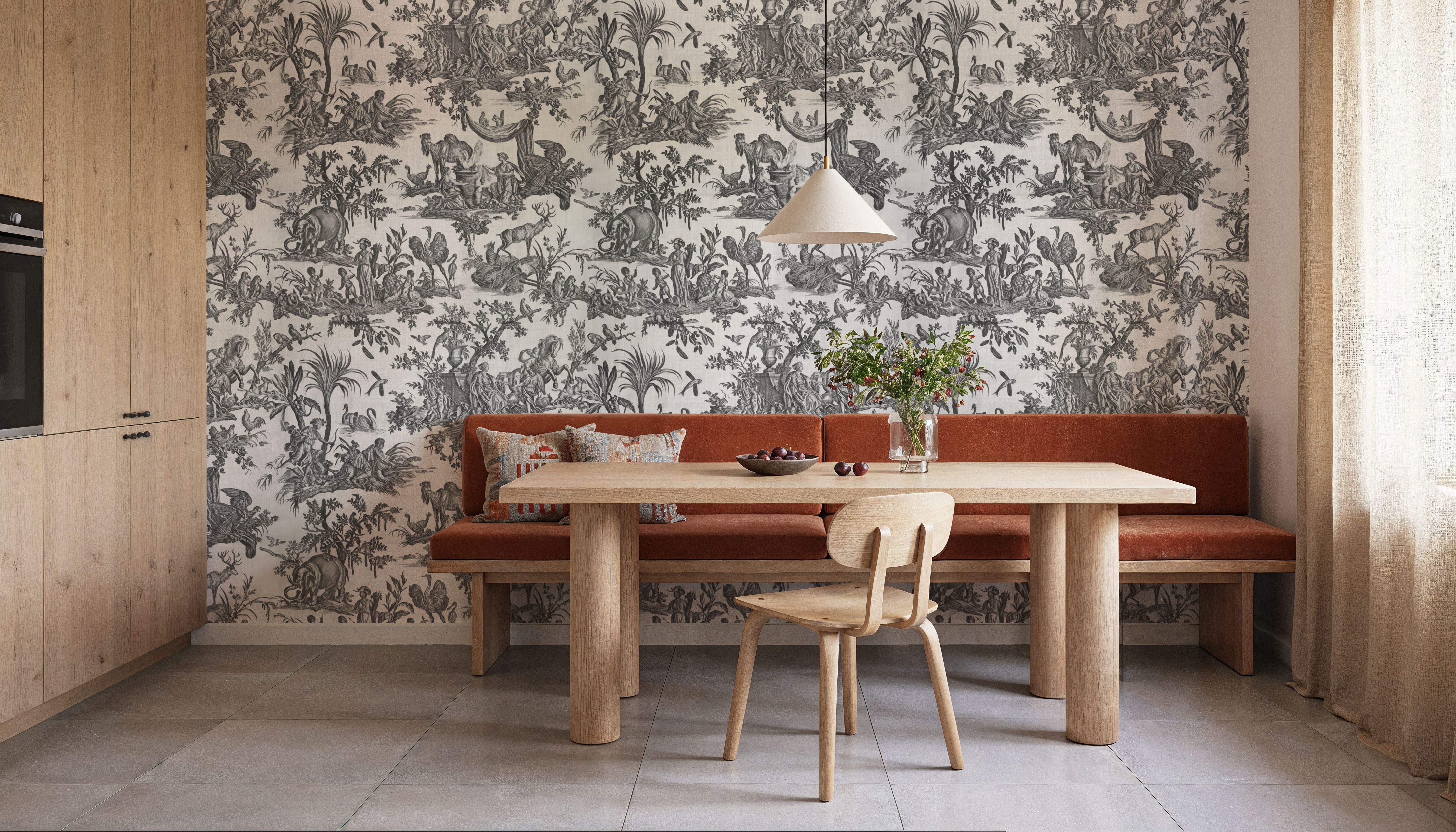 Patinated Linen Toile de Jouy, B&W