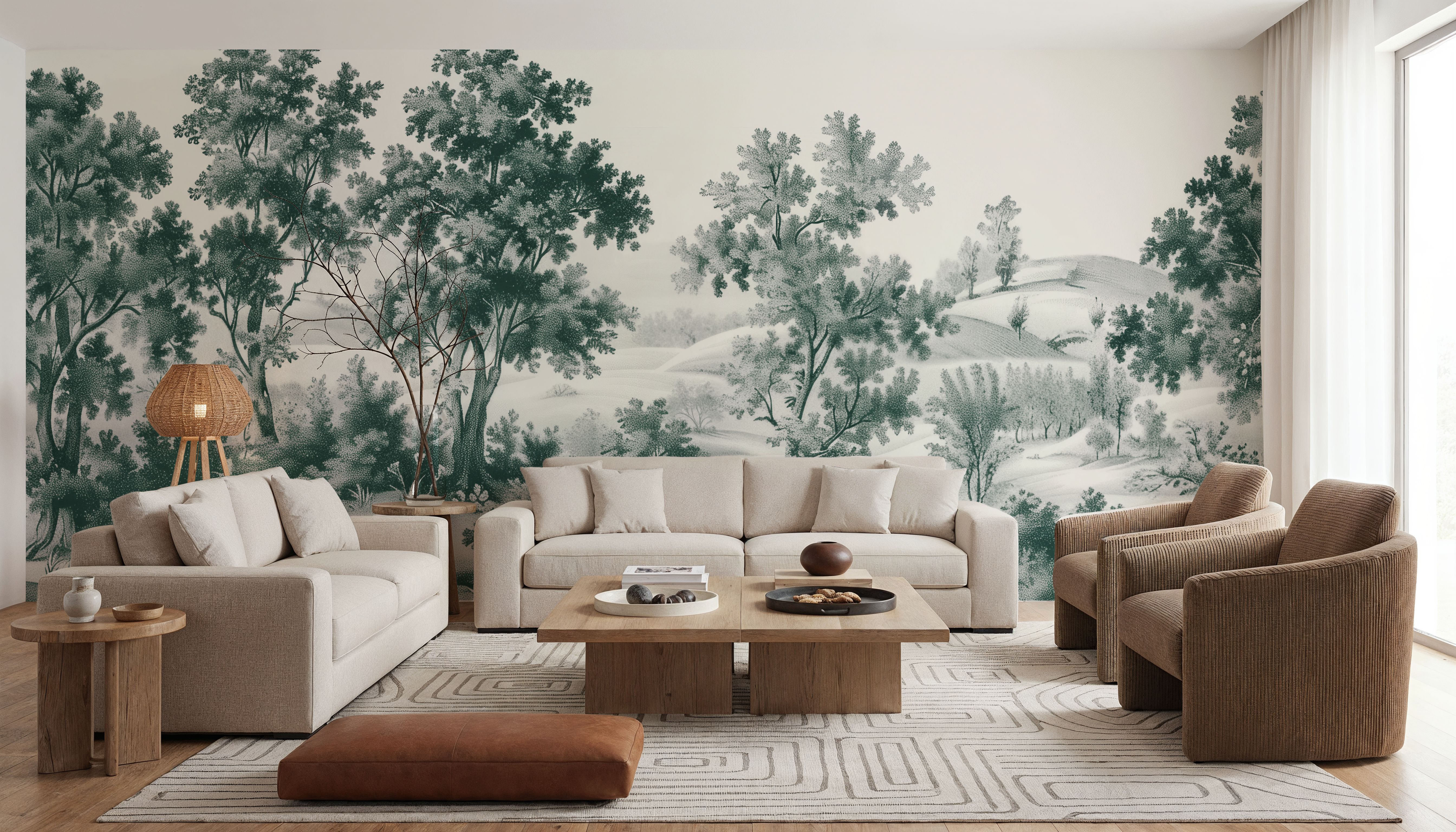 Pastoral Toile, Bottle Green, Wallpaper