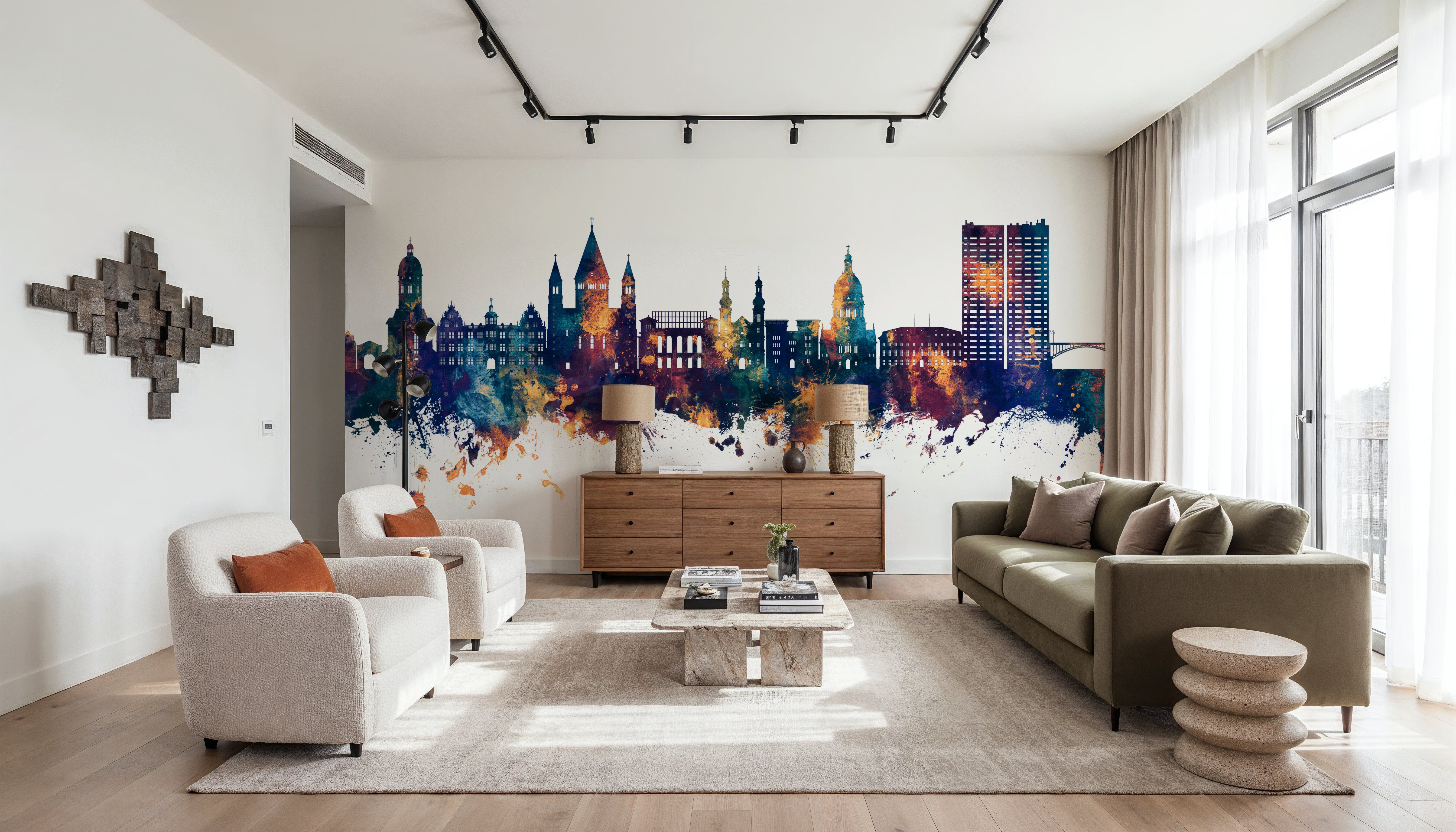 Mainz Germany Skyline Blue & Bronze, Tapeten