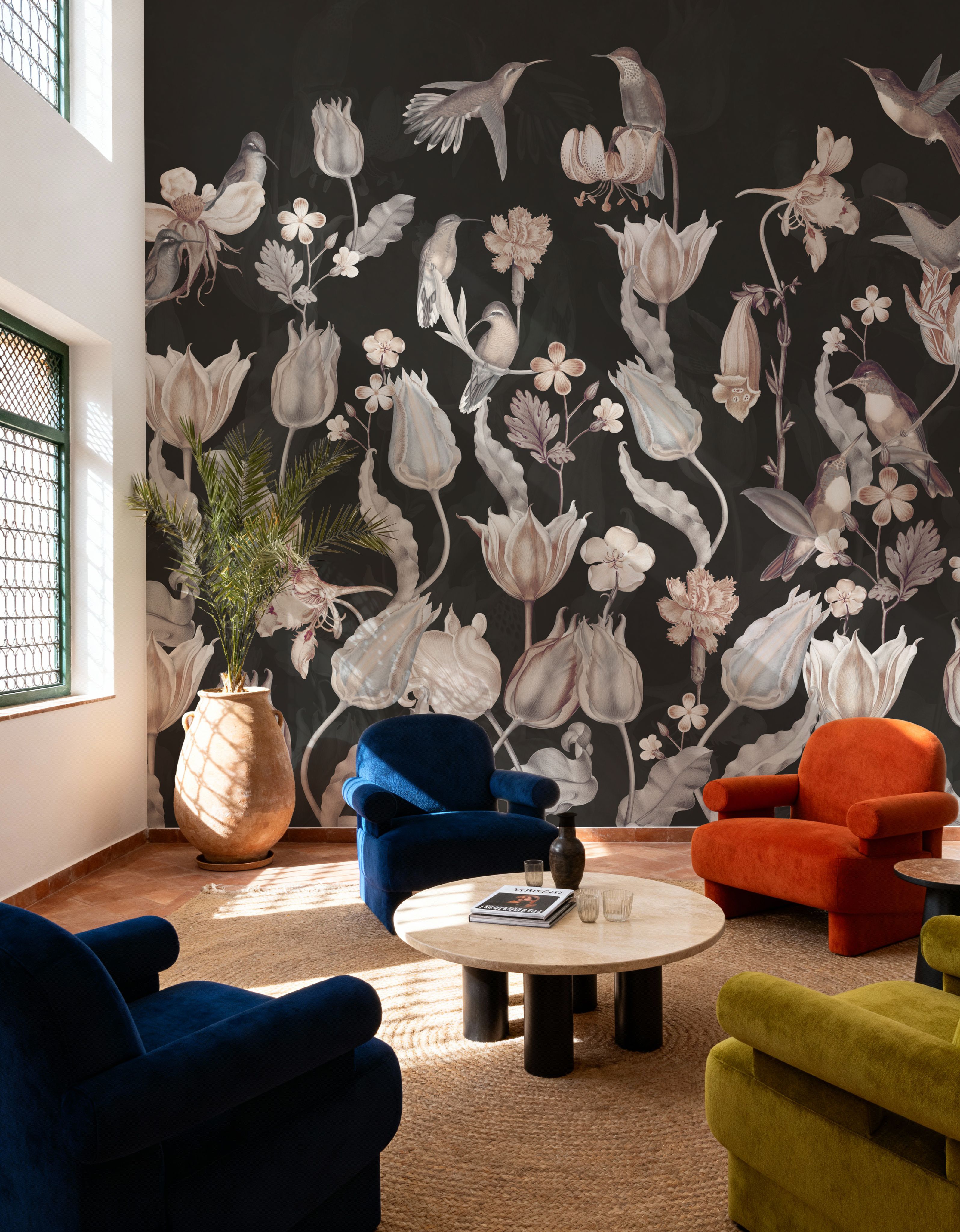 Tulips & Birds, Black