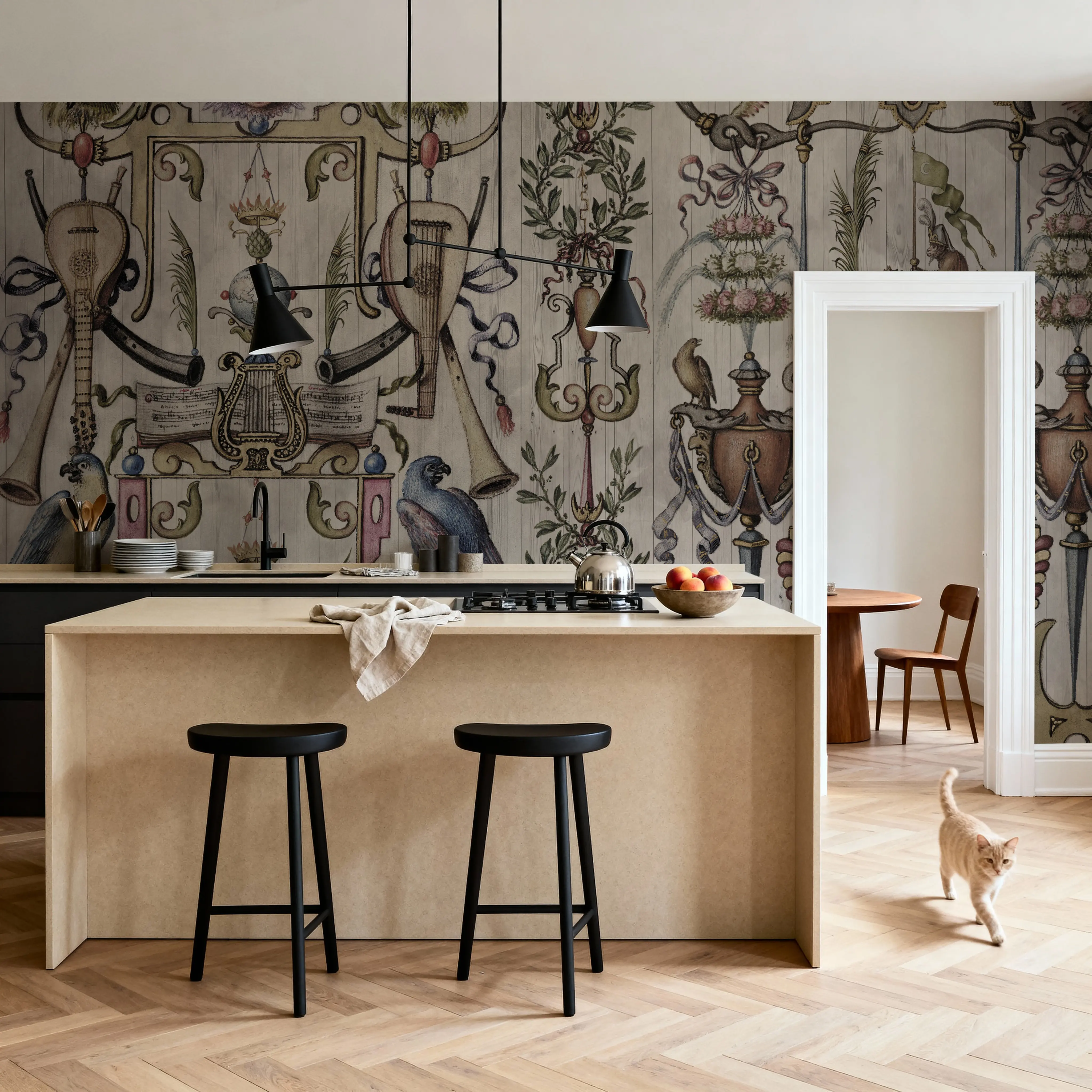 Wall Mural - Cabinet of Curiosities - Birds Animals mural wallpaper - Brown - Offices - Wallism UK - Peel & Stick or Paste-the-Wall