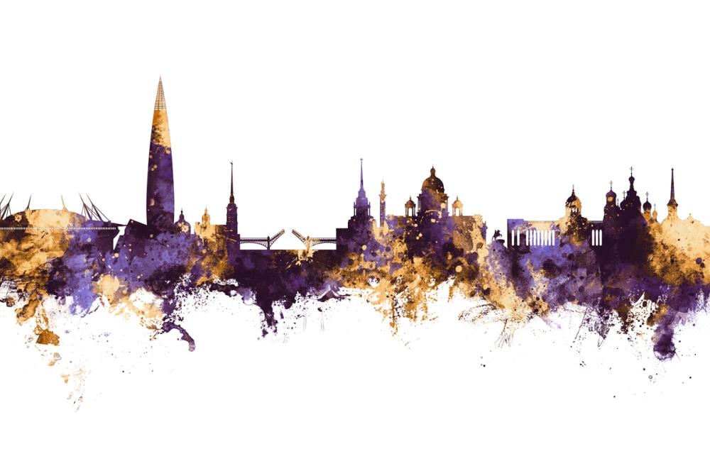 St Petersbug Russia Skyline Purple & Gold