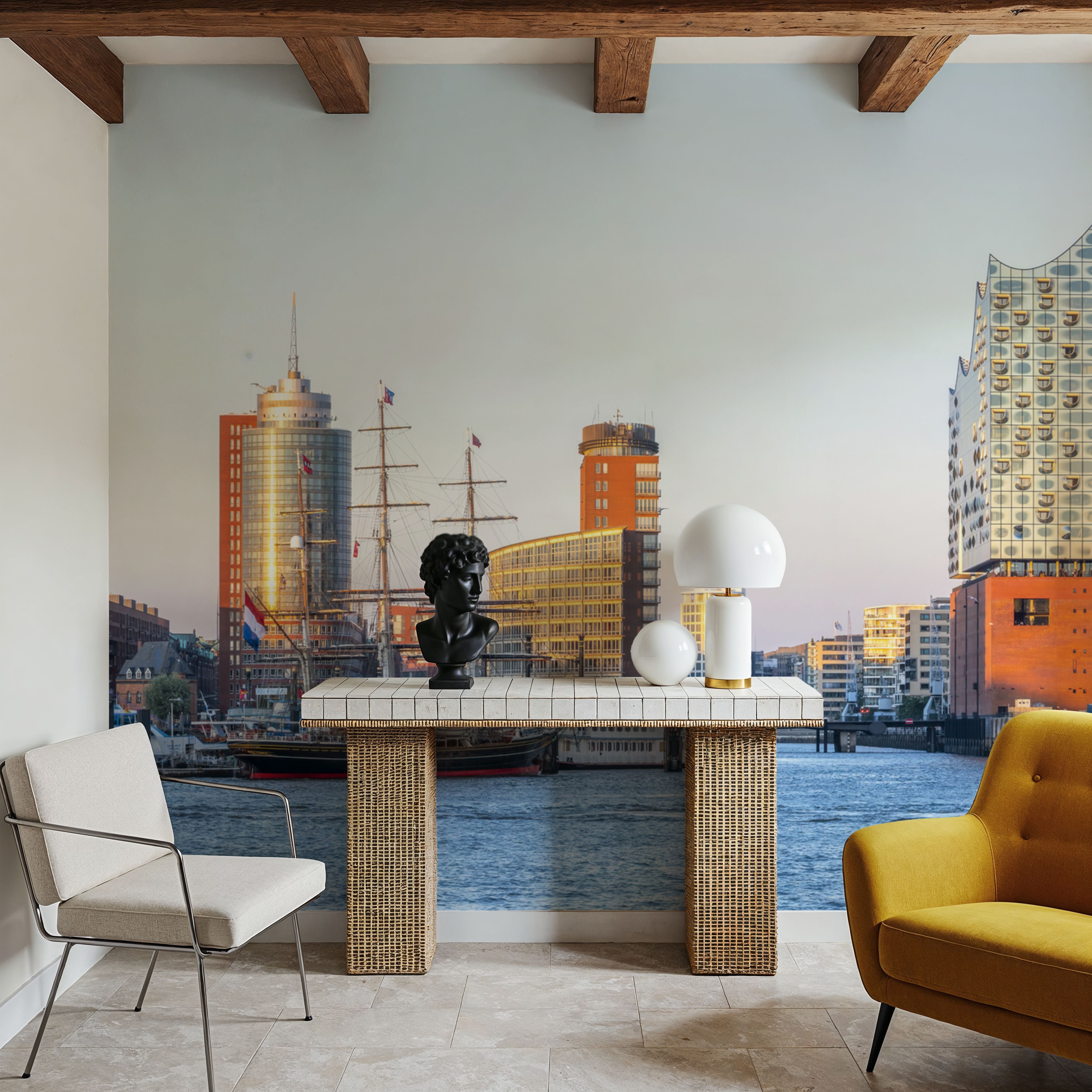 Wall Mural - Harbor Sunset - Architecture Travel & Landmarks mural wallpaper - Bedroom - Wallism US - Premium, Textured or Peel & Stick