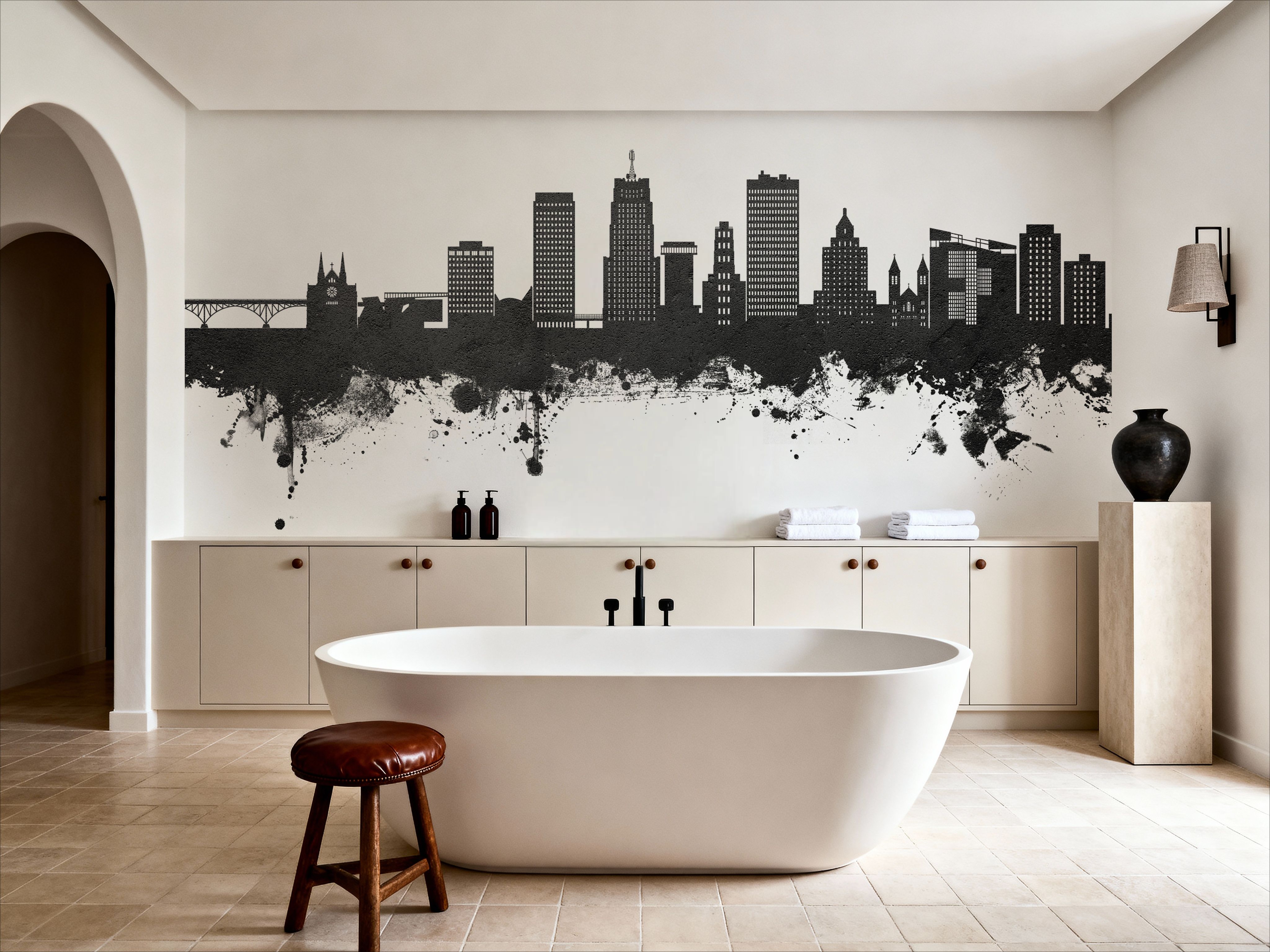 Akron Ohio Skyline Black & White