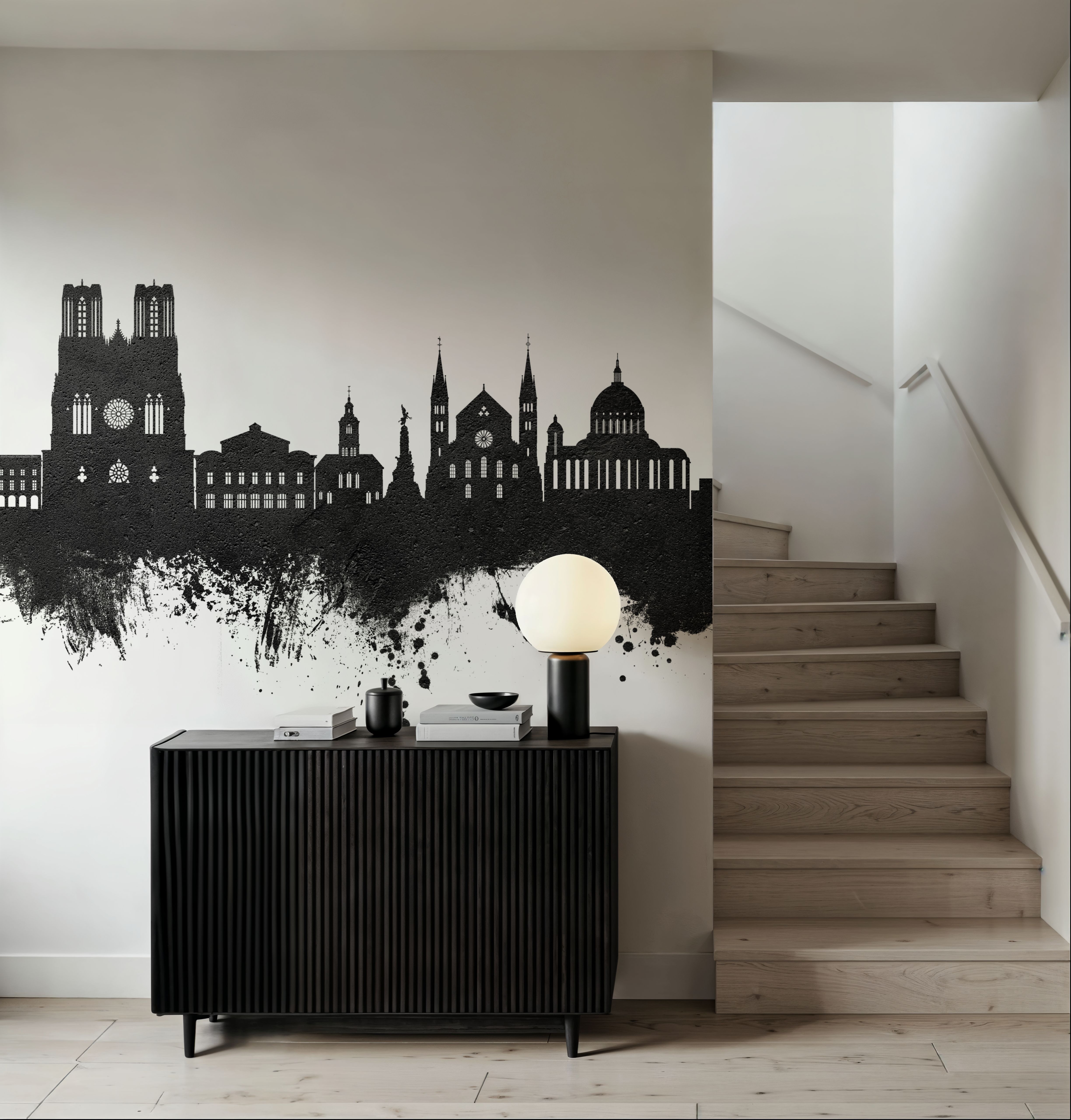 Reims France Skyline Black & White