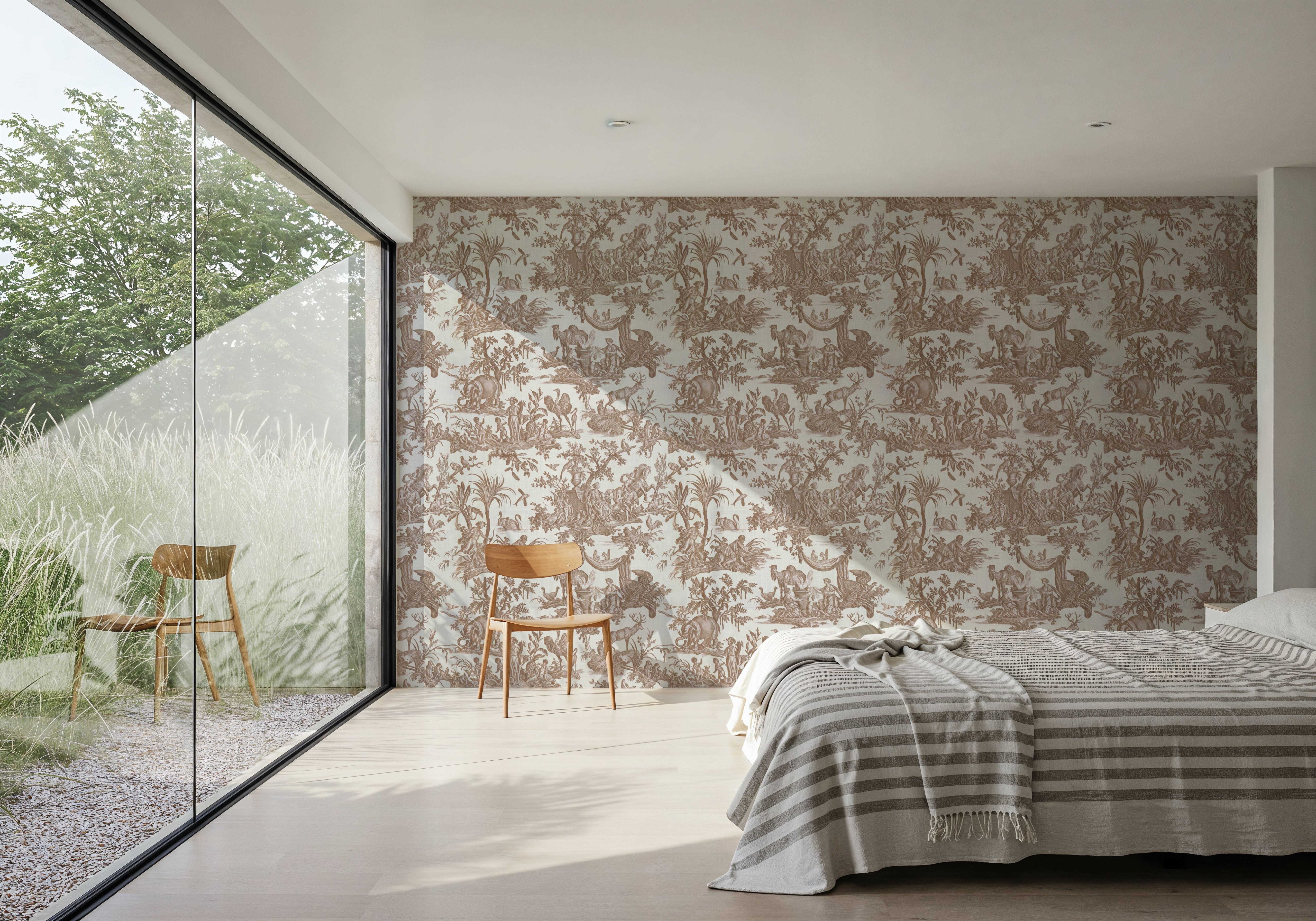 Patinated Linen Toile de Jouy, Terracotta