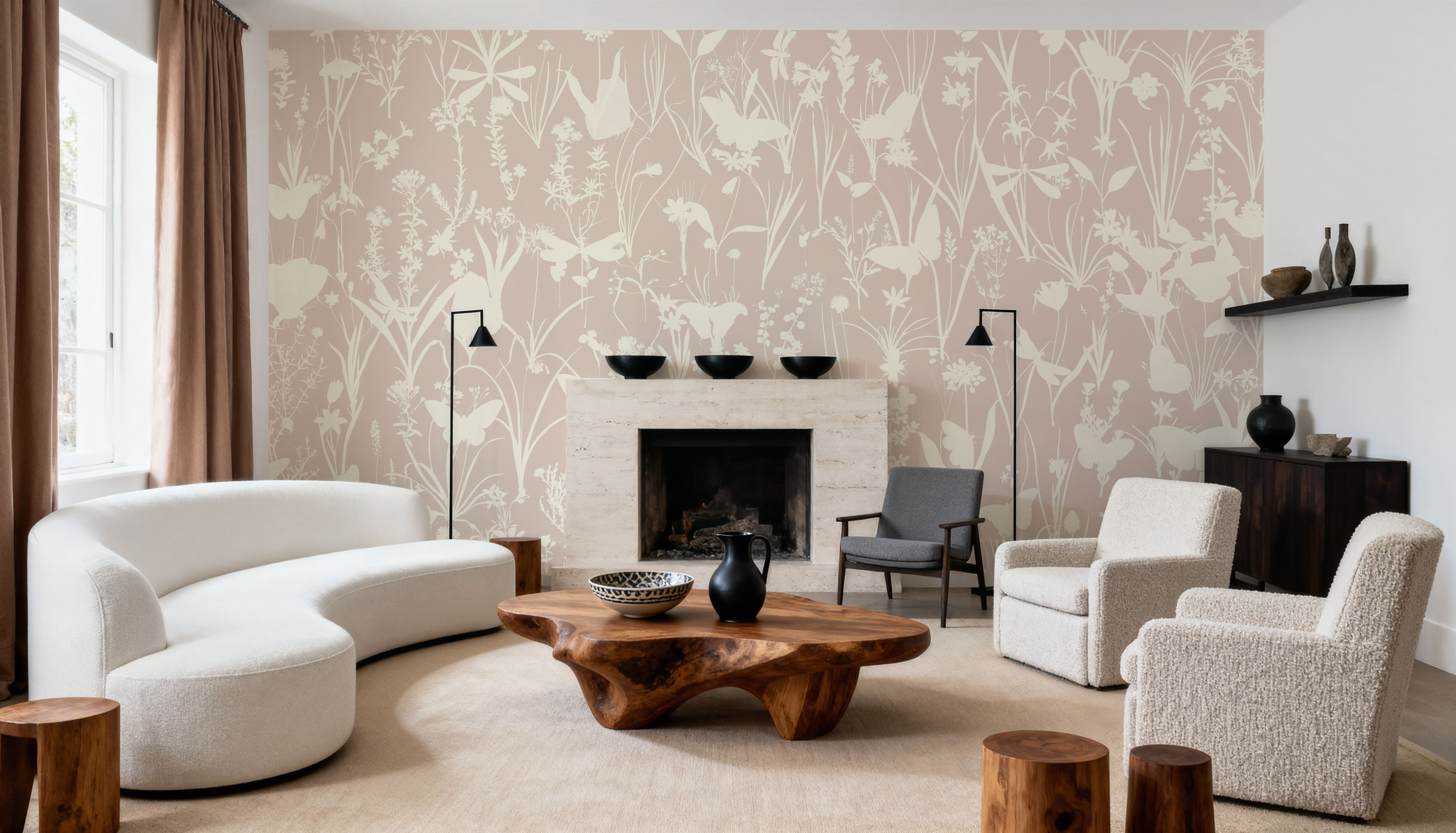 Herbals and Butterflies Double Silhouette Beige No Stain