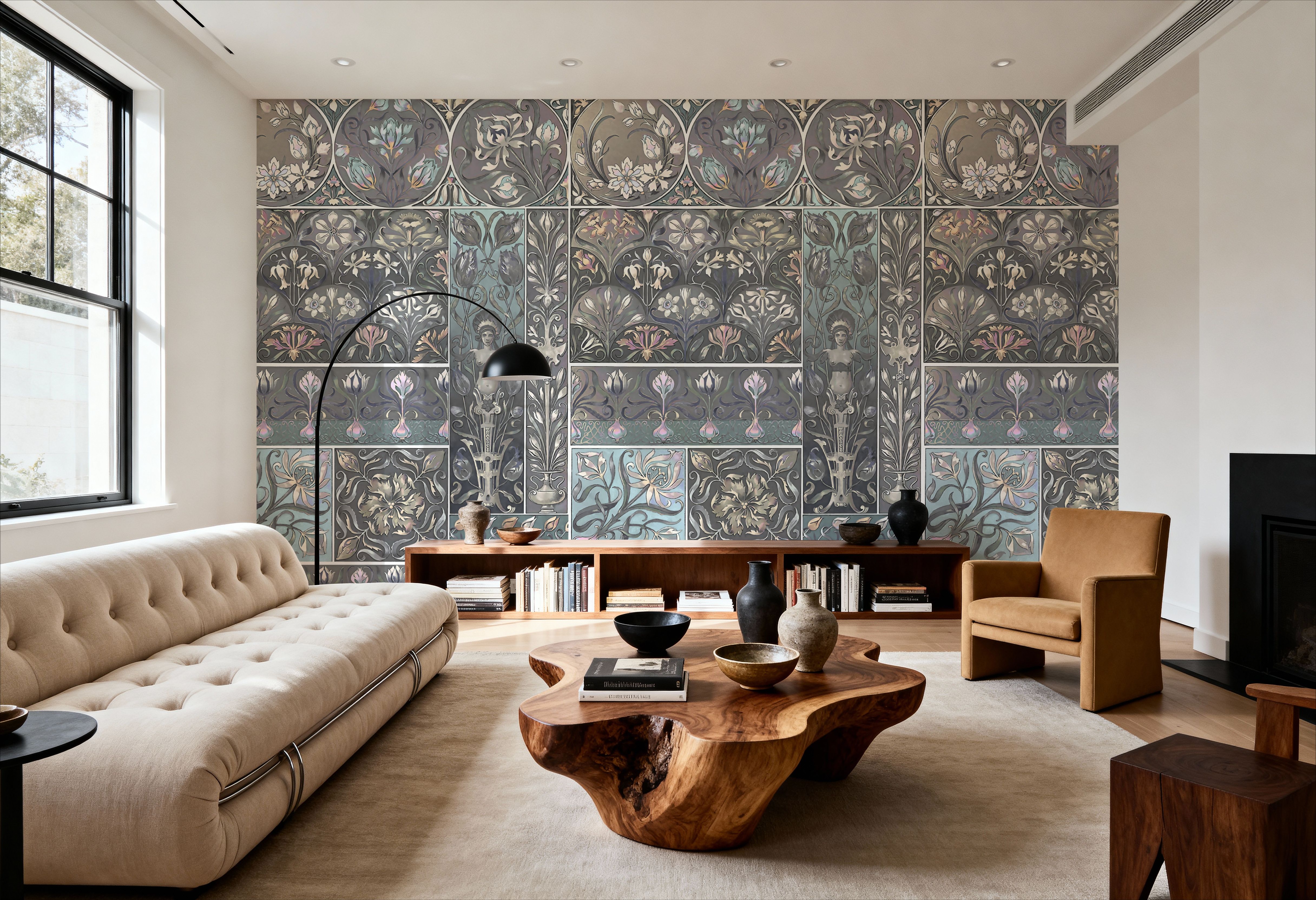 Art Deco Floral Wall Blue, Carte da parati