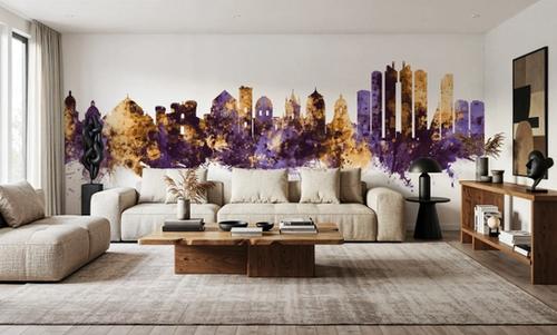 Naples Italy Skyline Purple & Gold