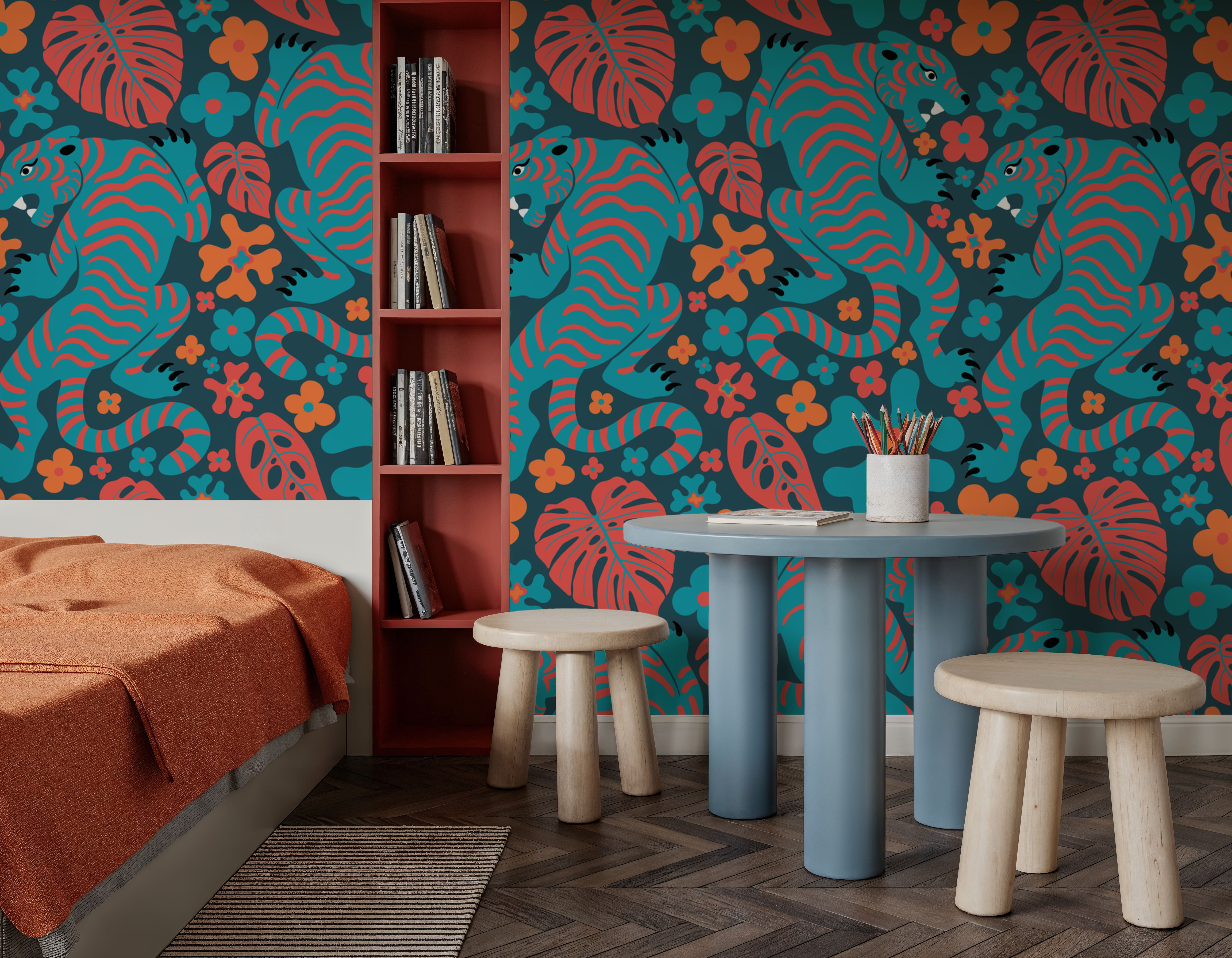 Otomi Cool Tigers, Coral & Teal