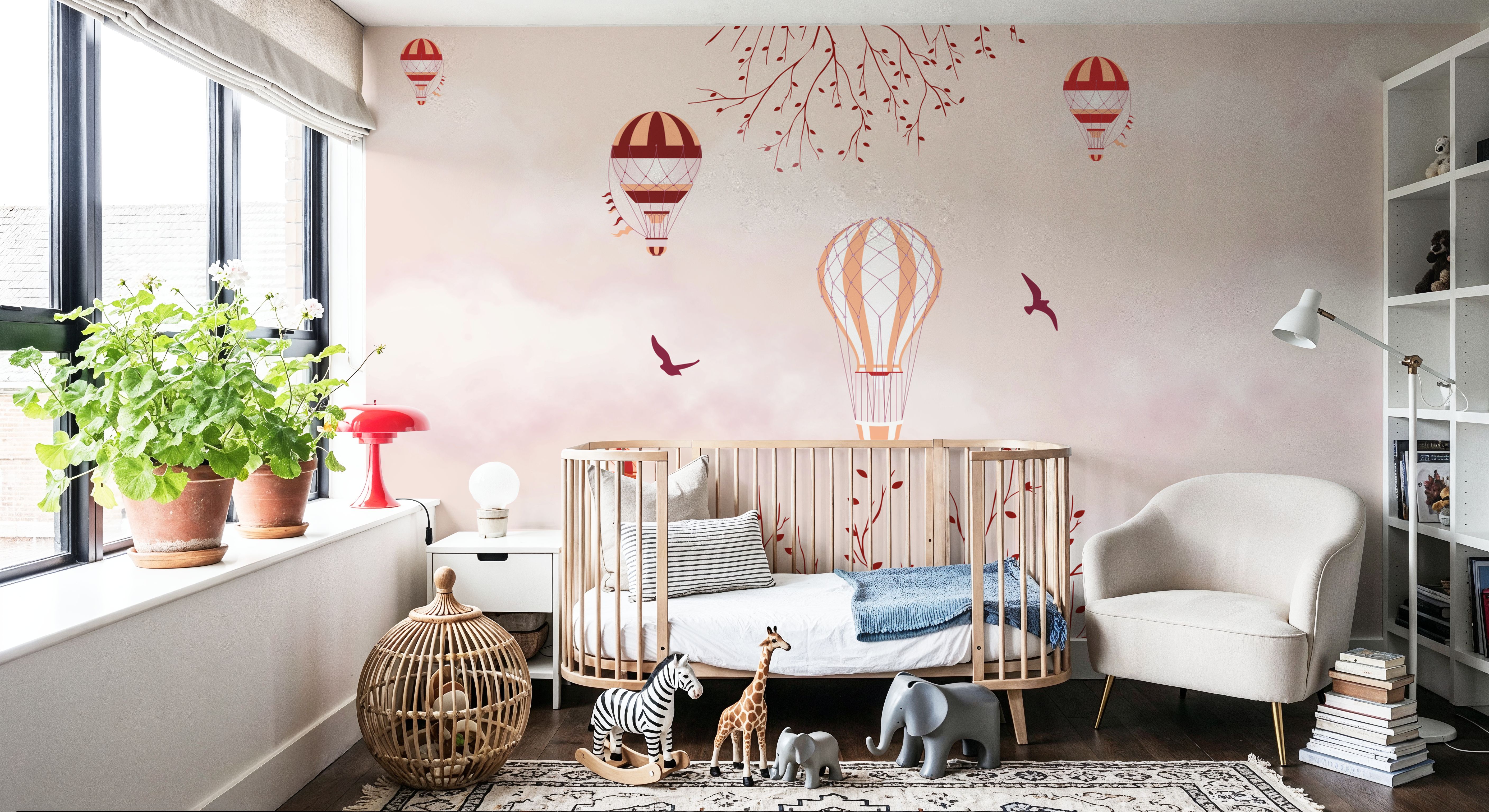 Wall Mural - Up and Away Pink - Birds Animals mural wallpaper - Orange - Kids' Room - Wallism UK - Premium, Textured or Peel & Stick