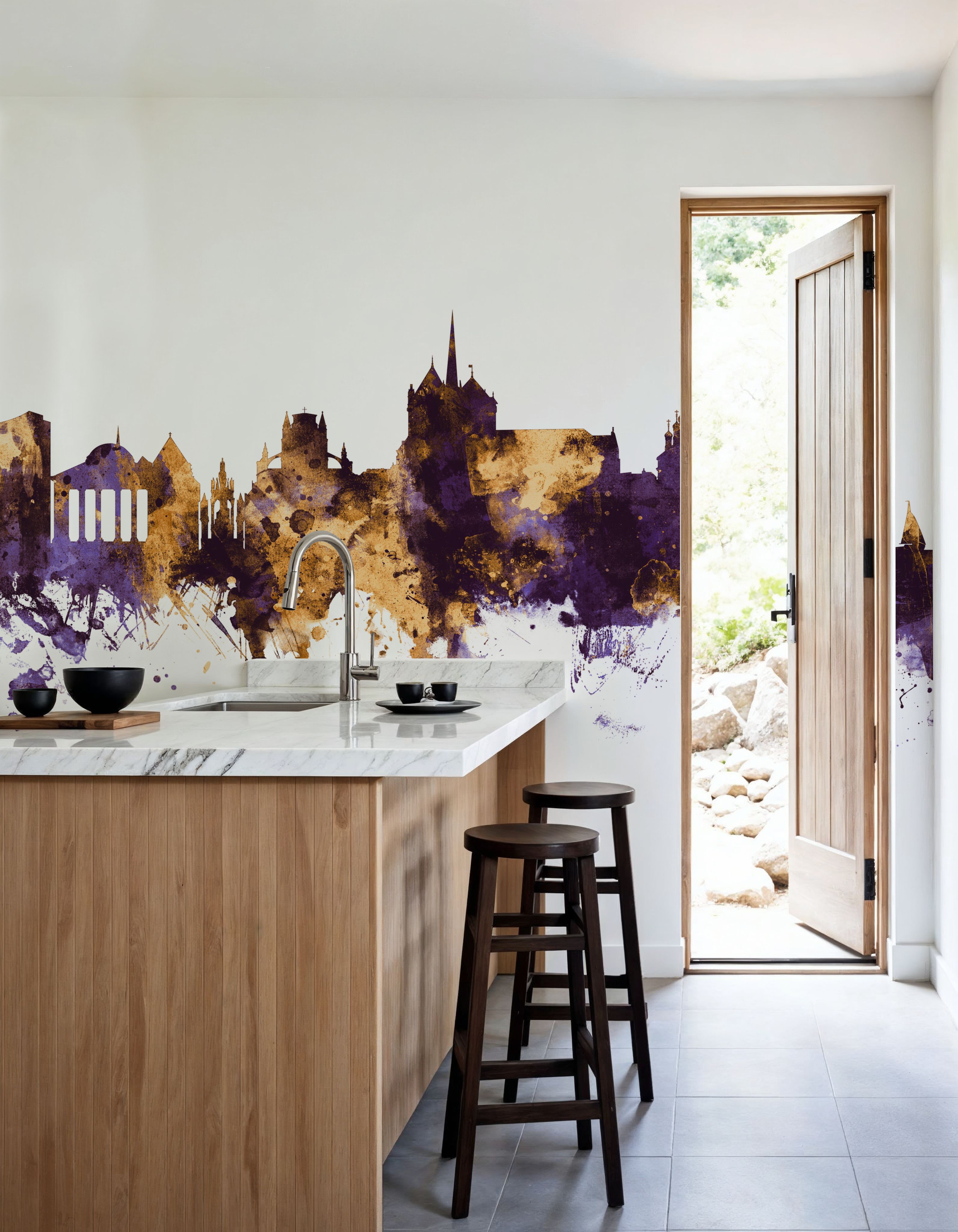 Geneva Switzerland Skyline Purple & Gold 