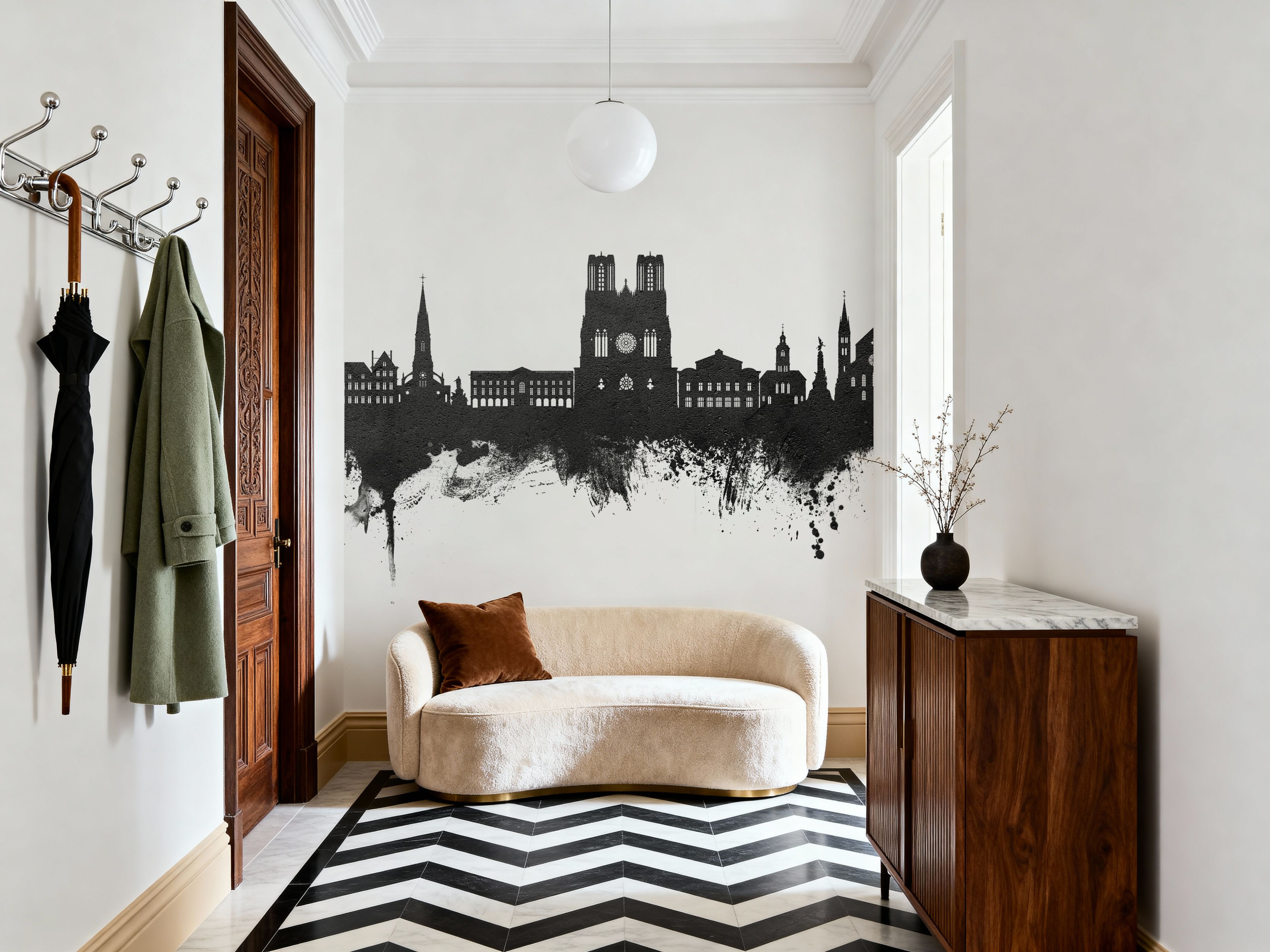 Reims France Skyline Black & White