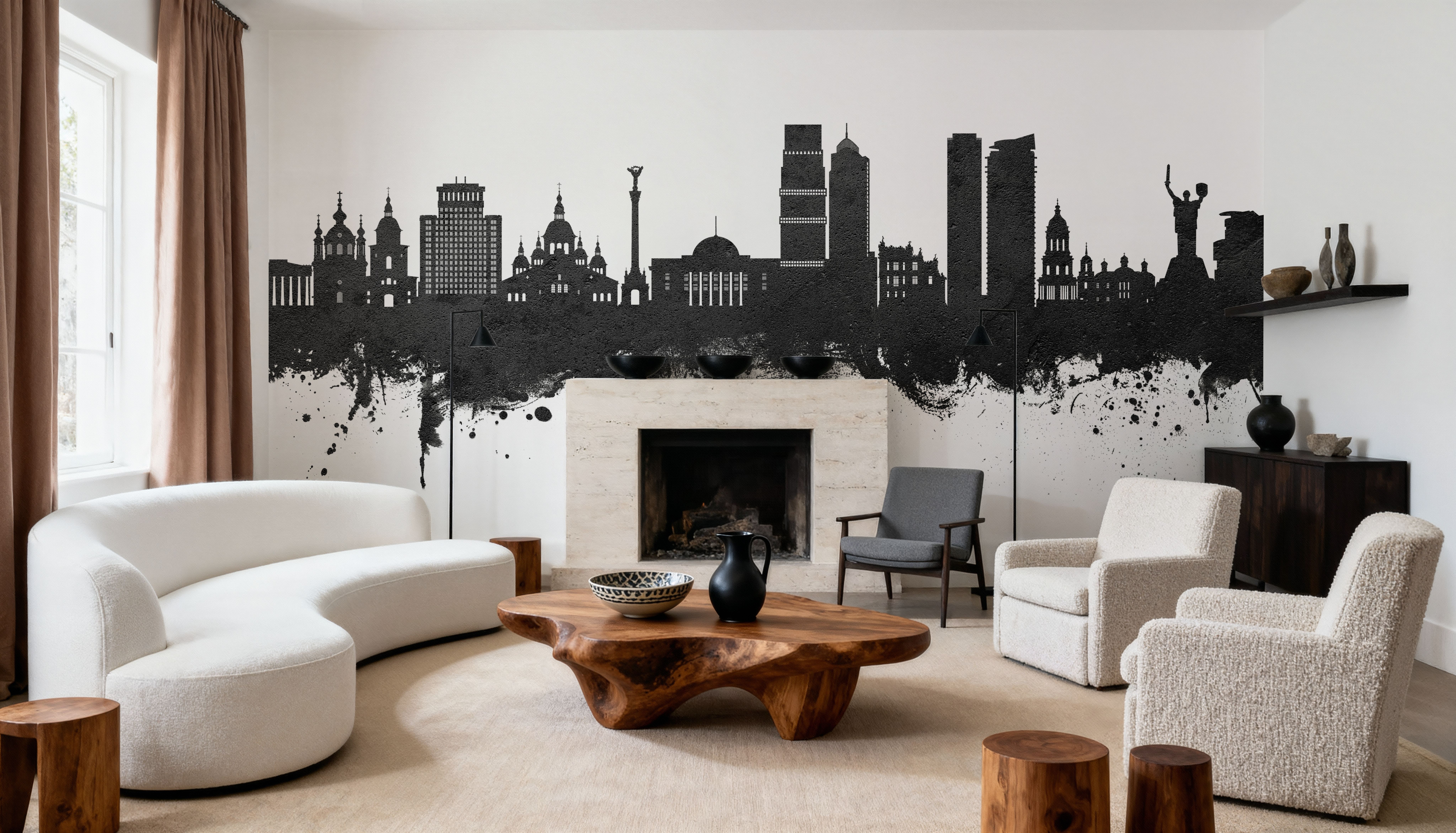 Kyiv Ukraine Skyline Black & White