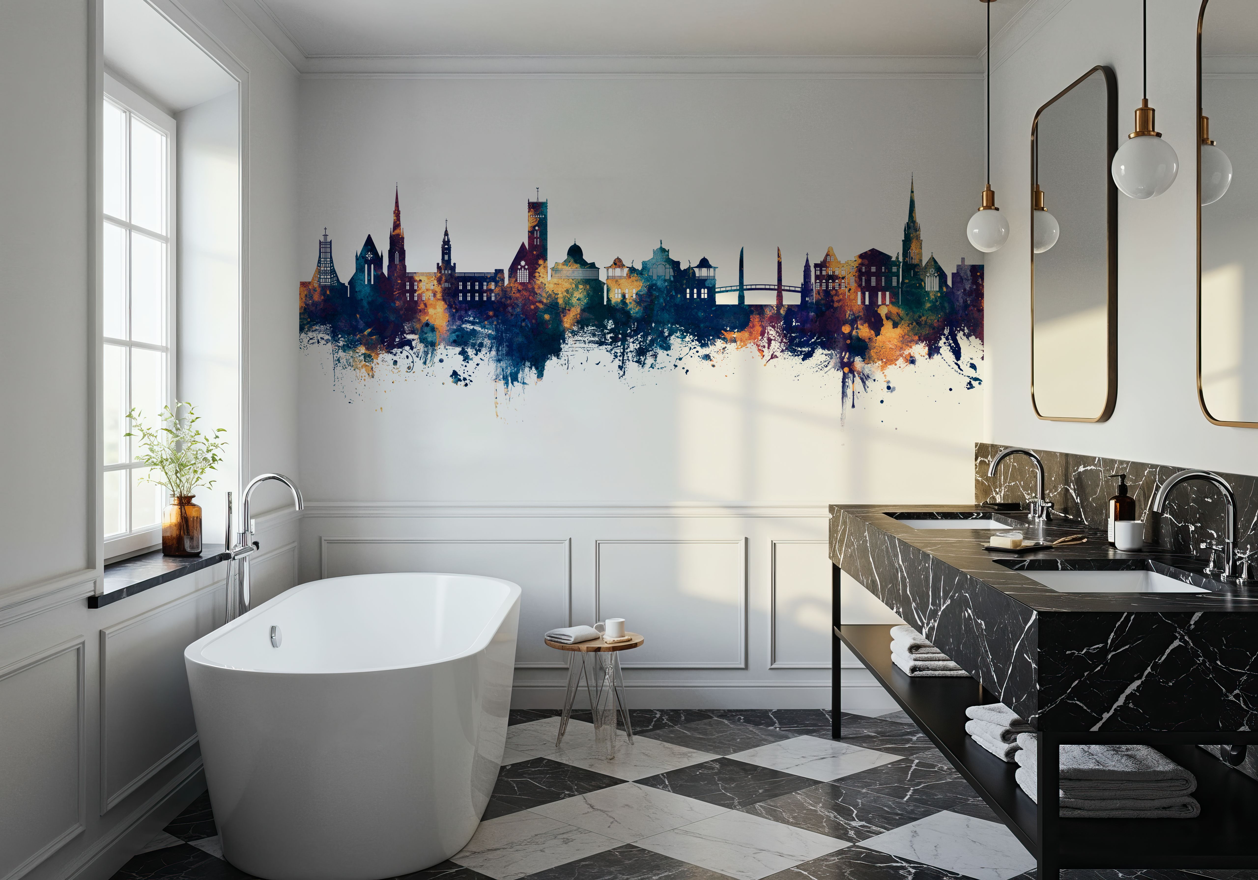 Torquay England Skyline Blue & Bronze, Wallpaper