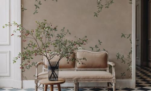 Rambling Rose, Ivory on Beige