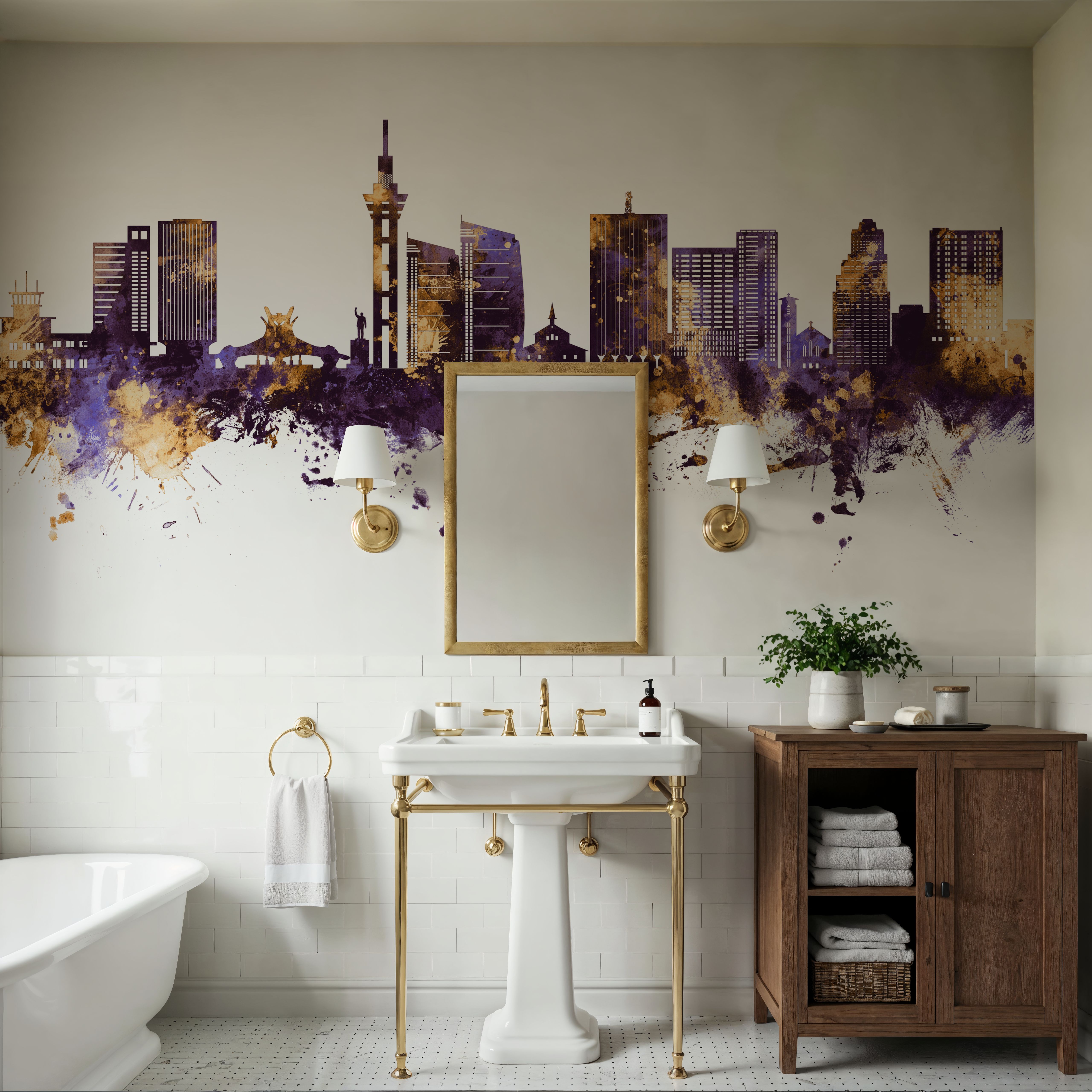 Kinshasa Skyline Purple & Gold