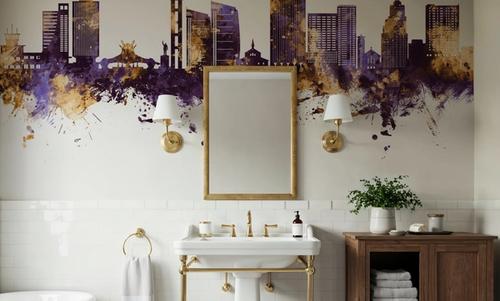 Kinshasa Skyline Purple & Gold