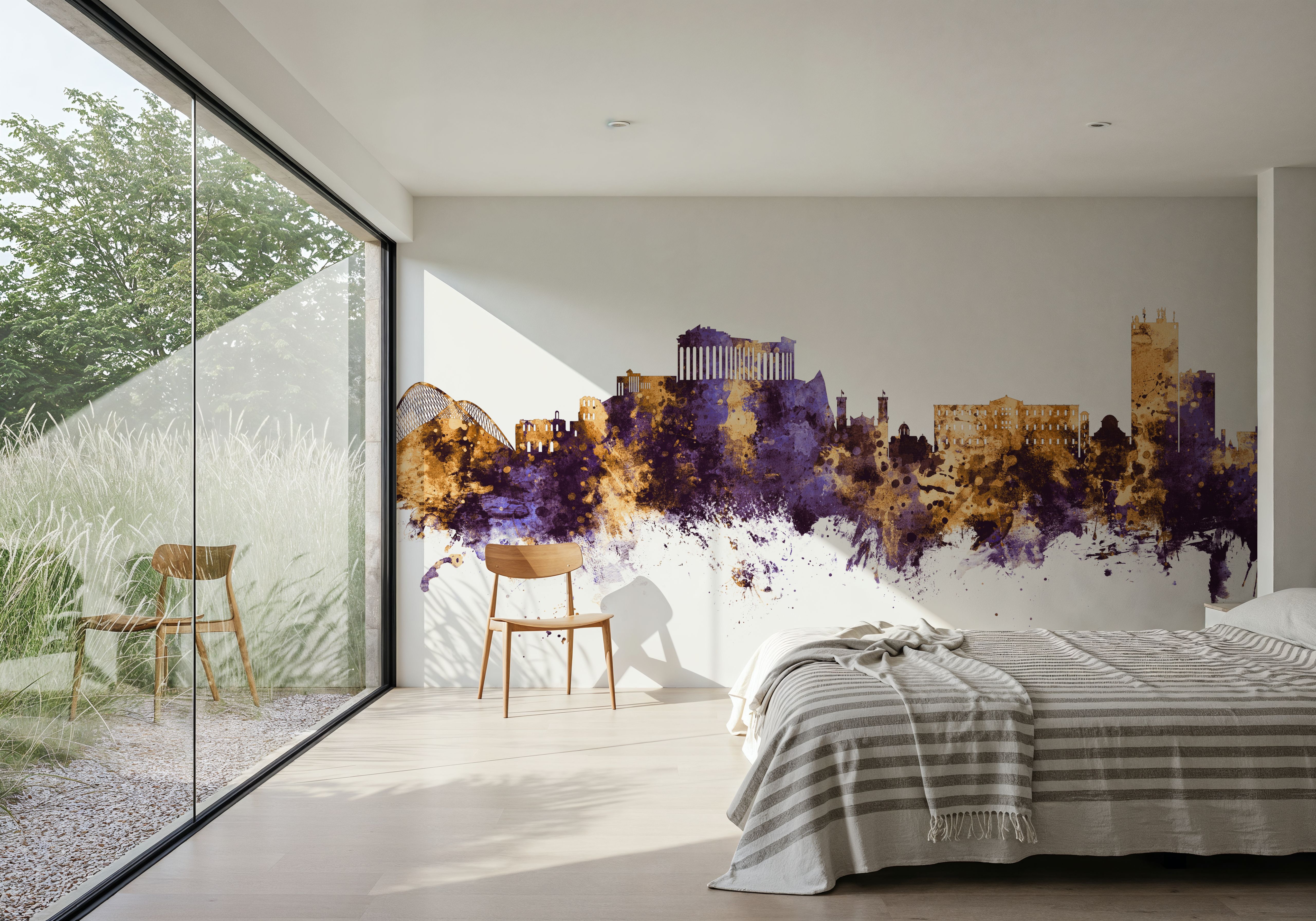 Athens Greece Skyline Purple & Gold, Wallpaper