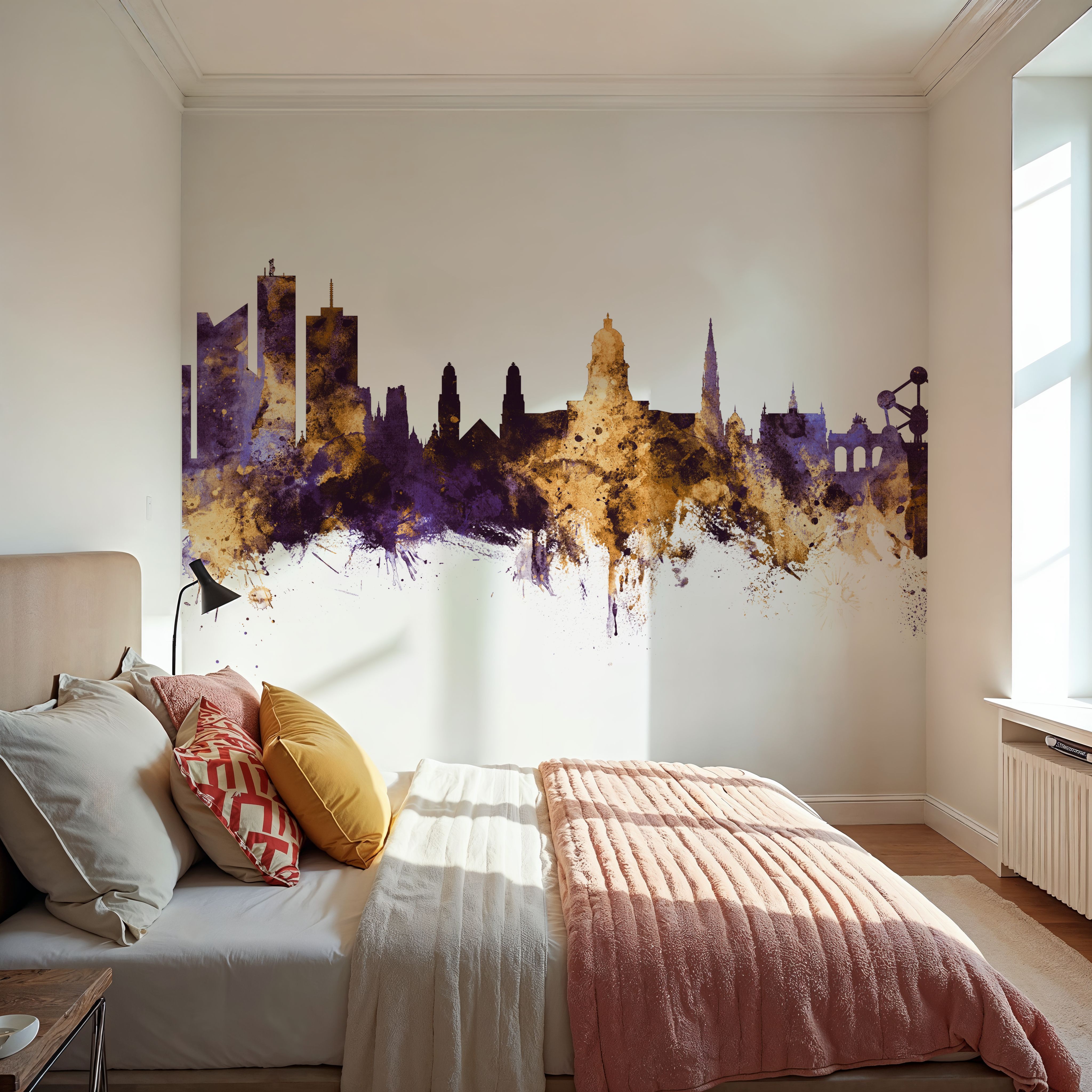 Brussels Belgium Skyline Purple & Gold