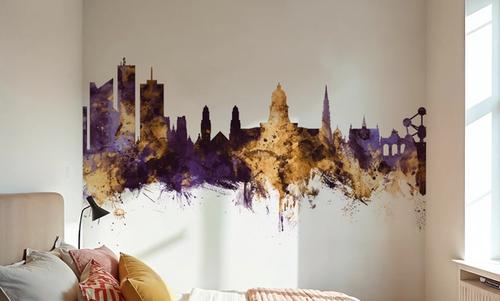Brussels Belgium Skyline Purple & Gold
