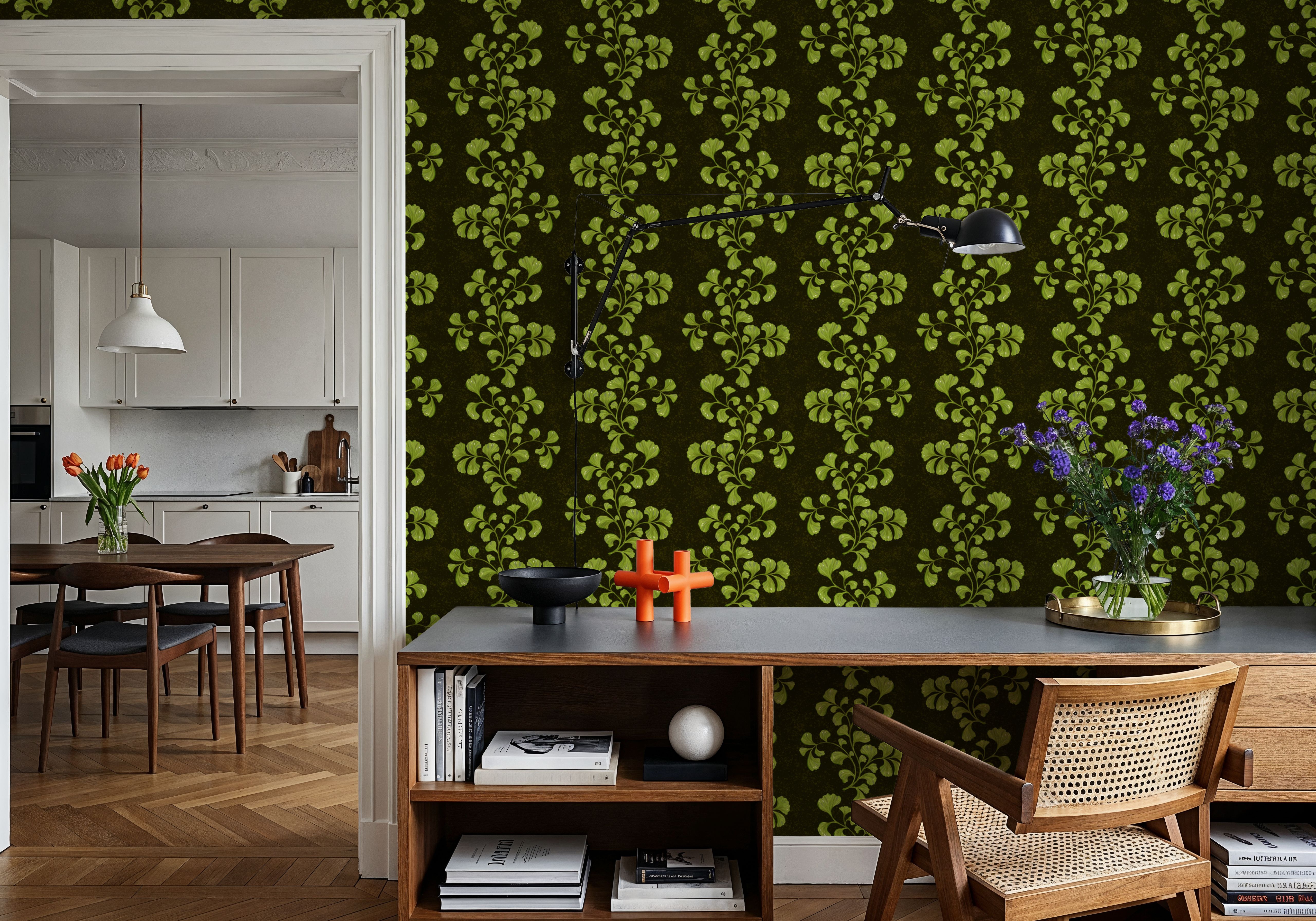 Fern Stripes, Fresh Green, Wallpaper