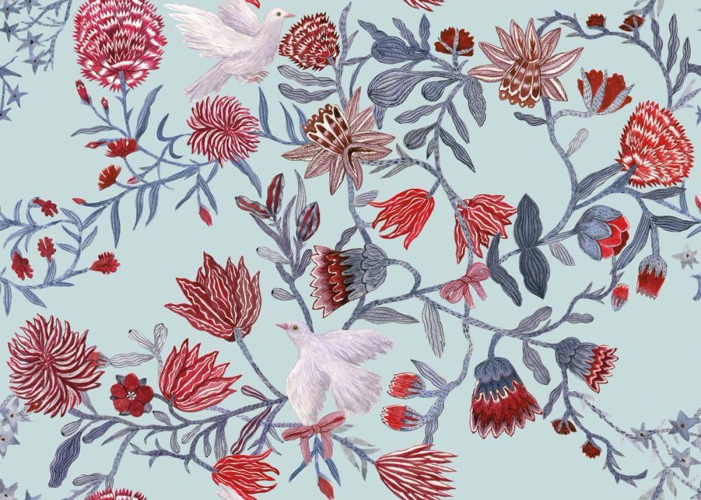 Miracle Blossoms and Birds, Red