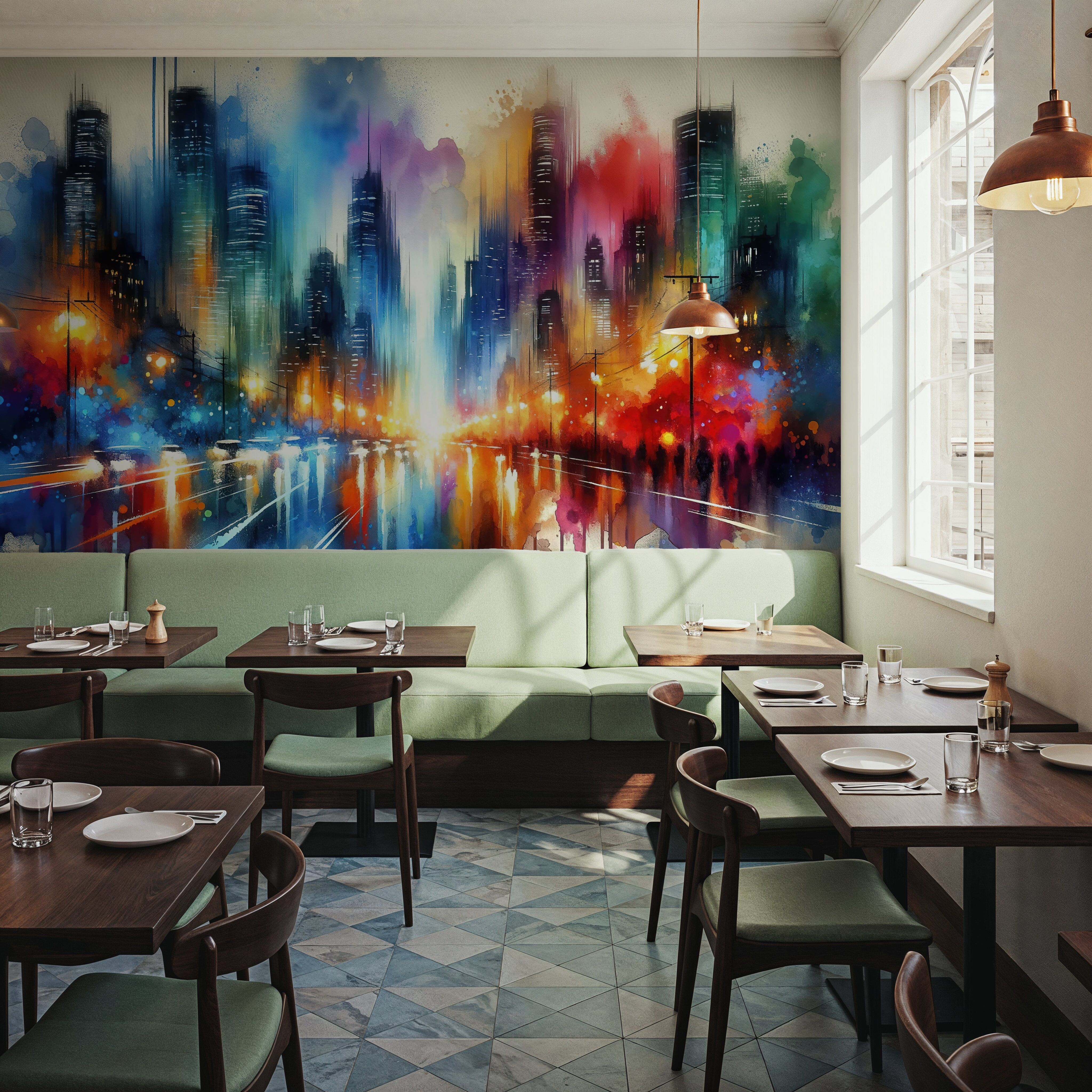 Watercolor Abstract Skyline At Night