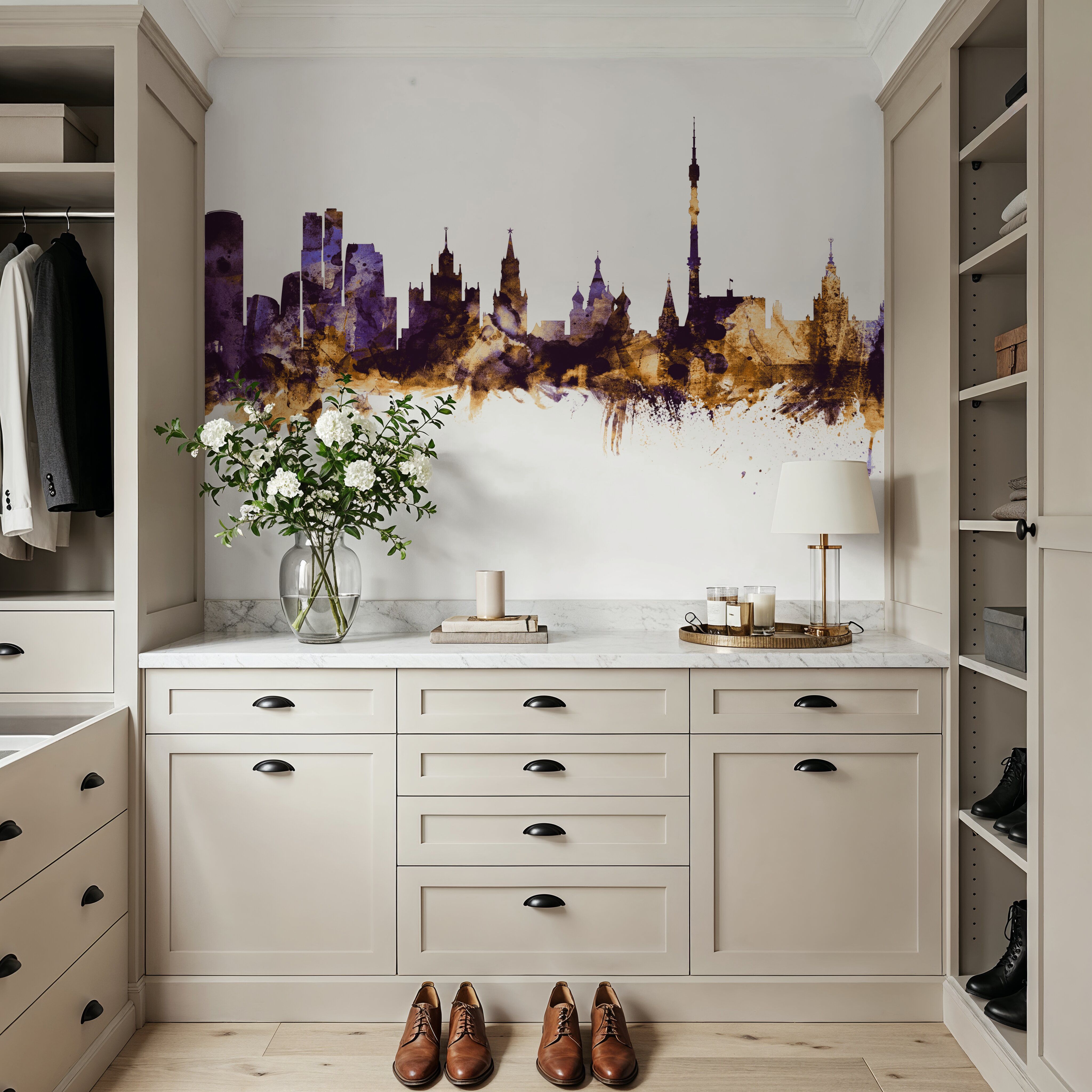 Moscow Russia Skyline Purple & Gold