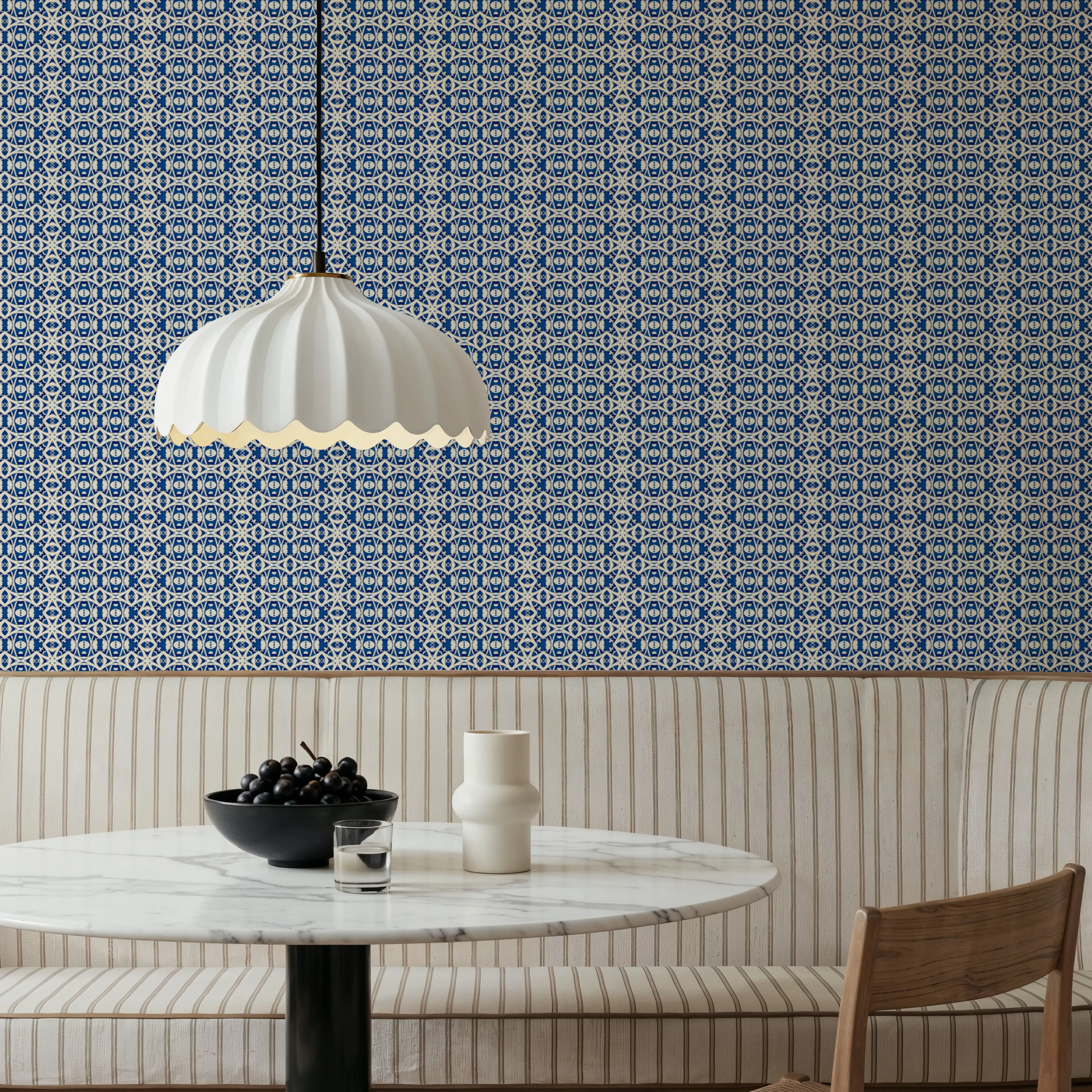 Wallpaper - Nara Circles - Ikat Lines - Blue - Offices - Wallism UK - Peel & Stick or Paste-the-Wall