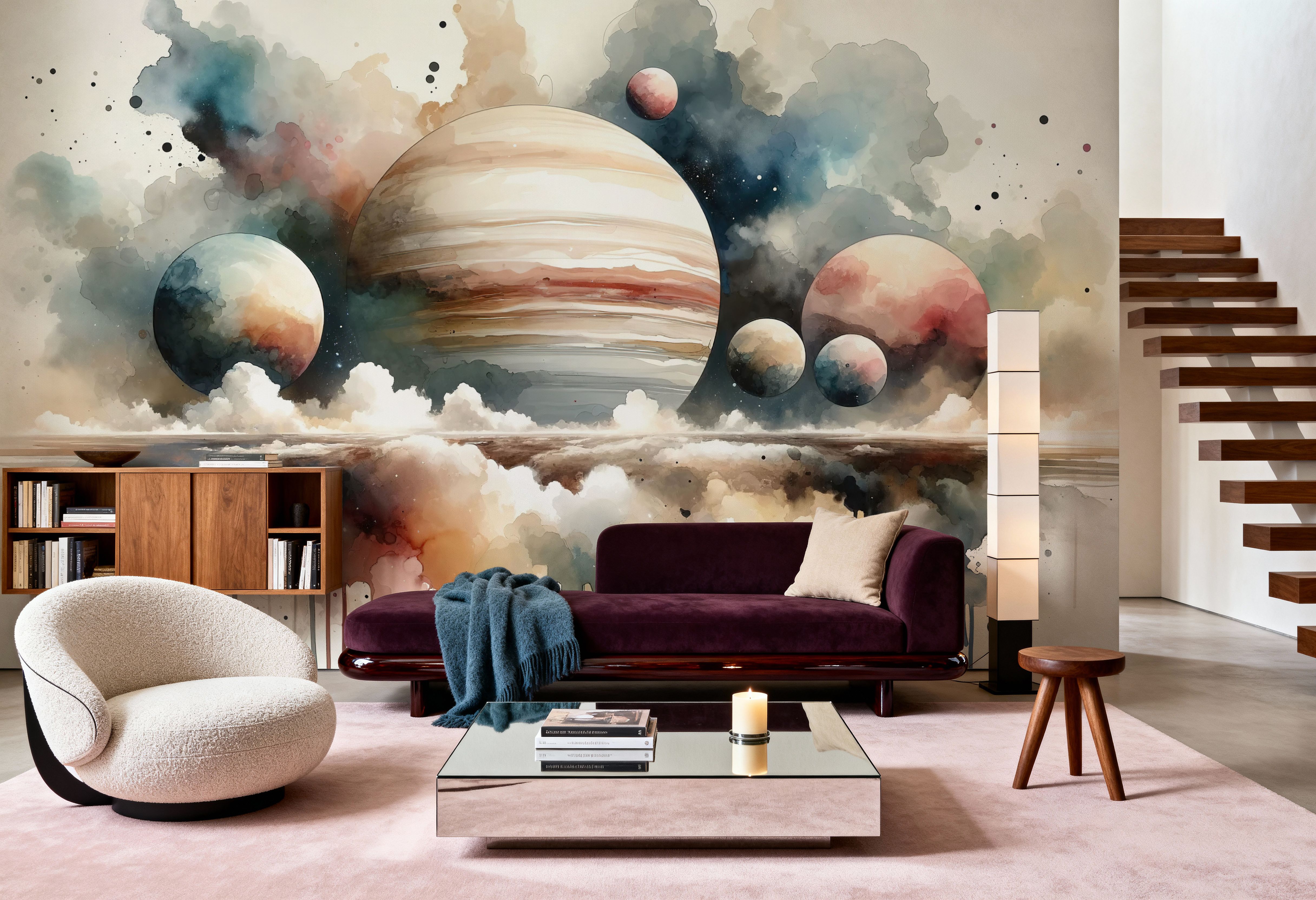 Surreal Planetary Landscape in Watercolor