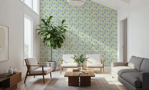 Indial Floral, Baby Blue on Light Green