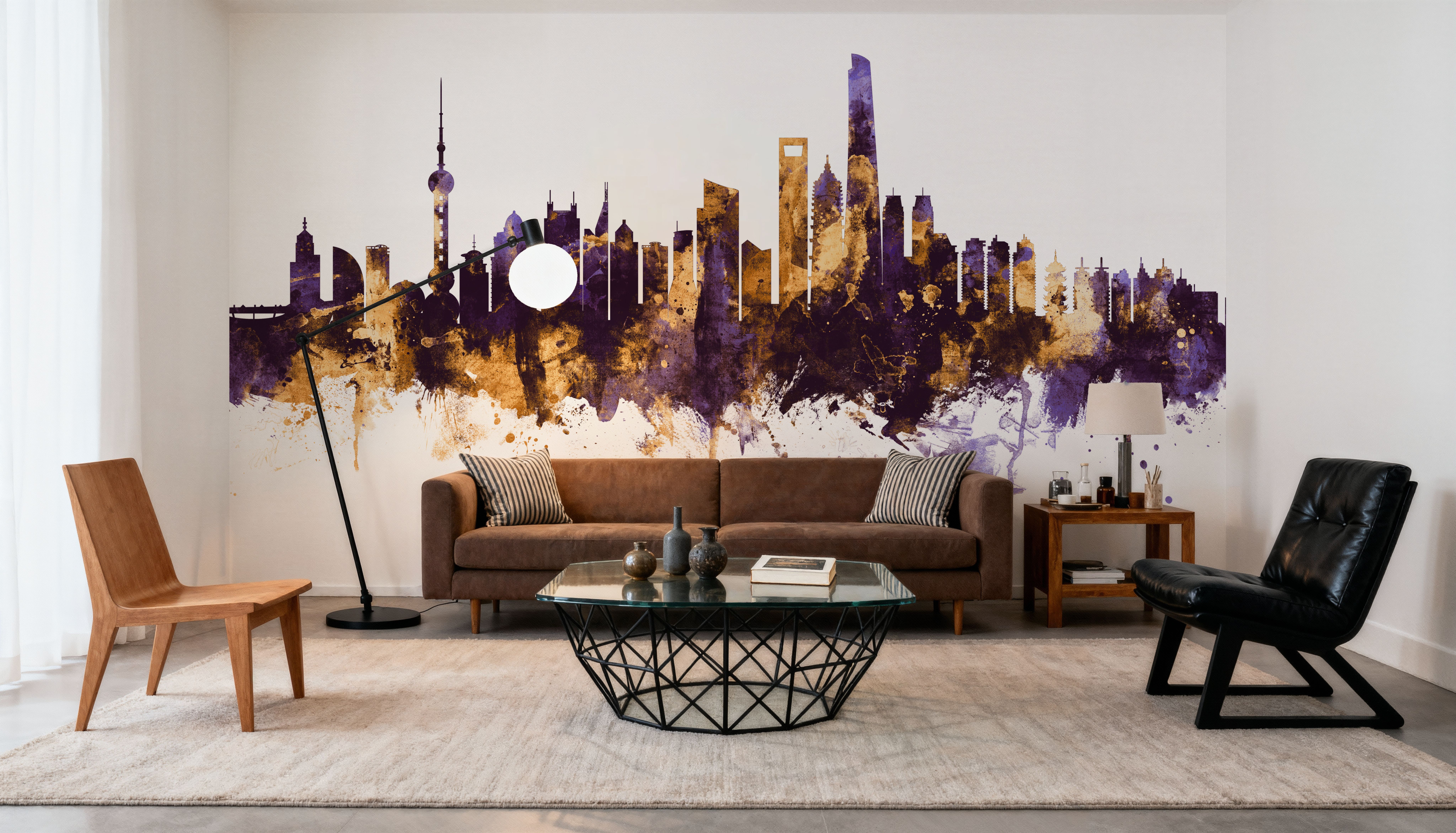 Shanghai China Skyline Purple & Gold